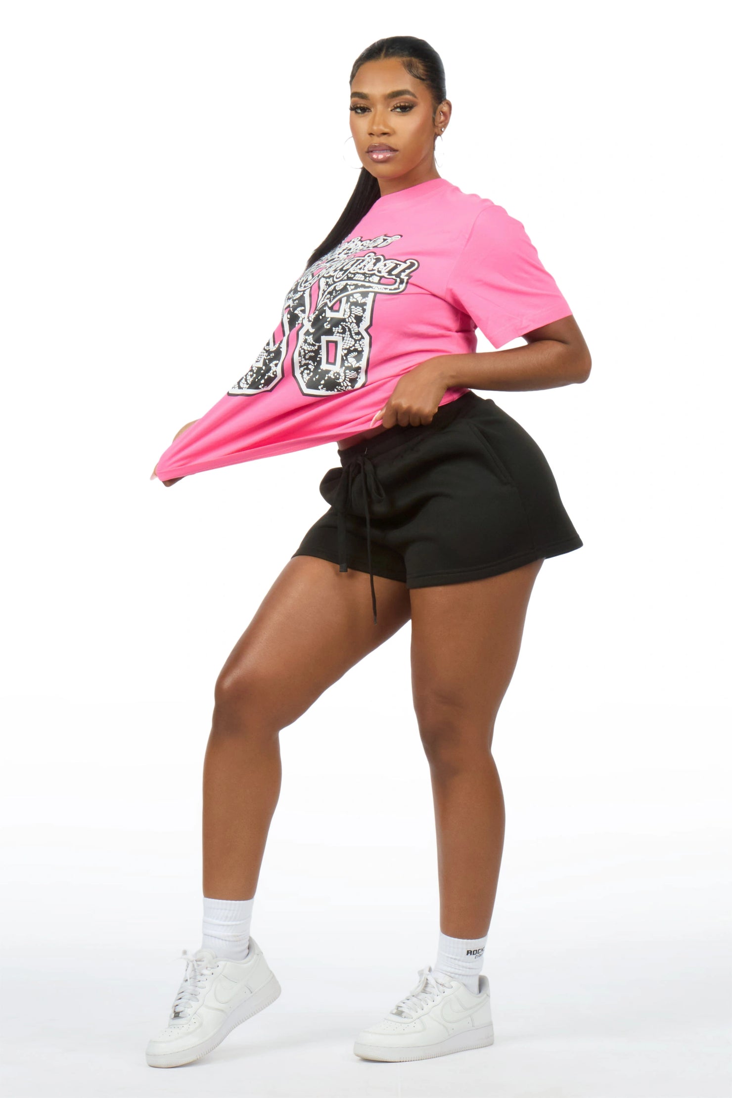 Alisa Pink/Black T-Shirt Short Set