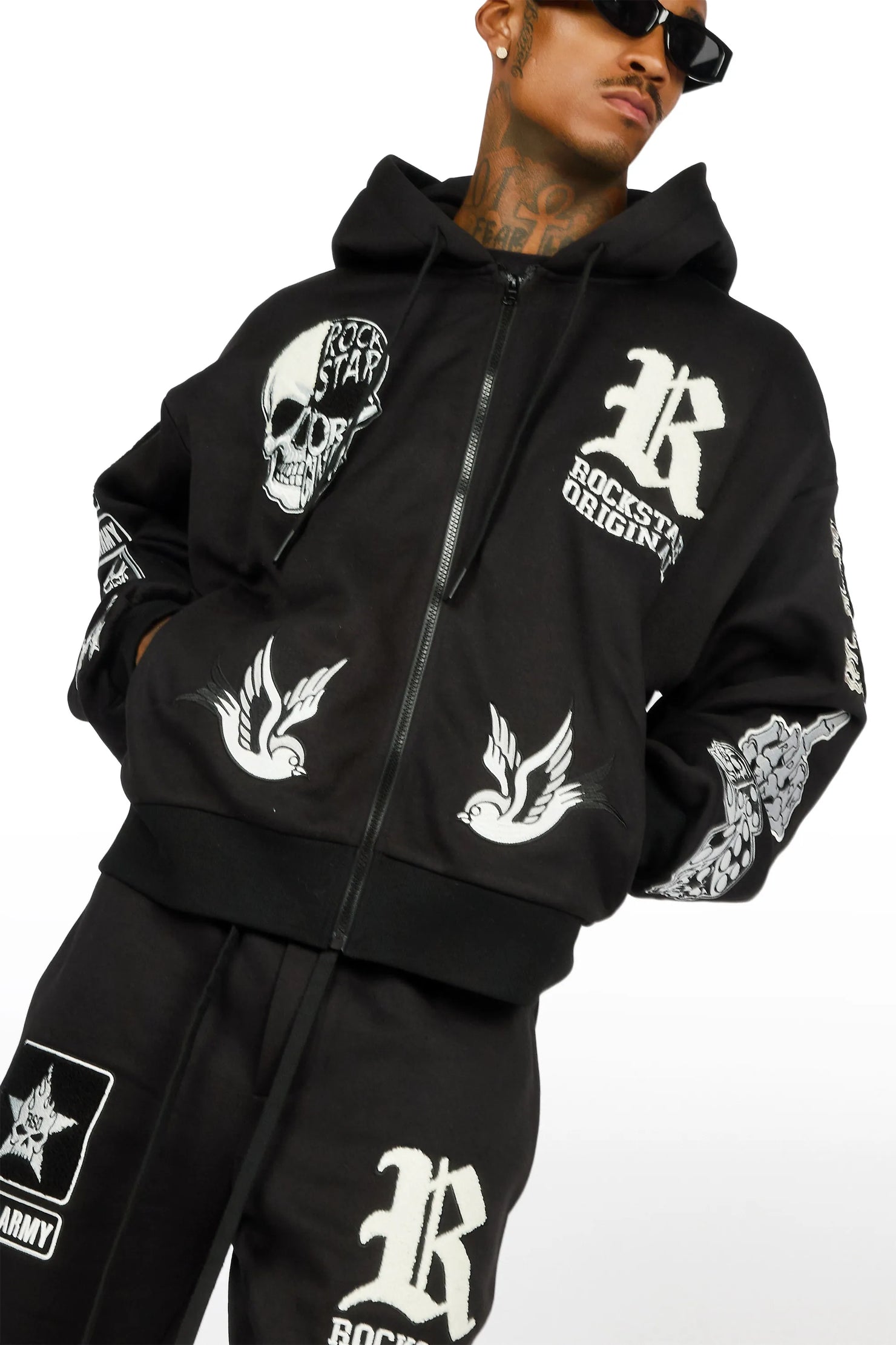 Vidar Black Zip Up Hoodie Stacked Track Set