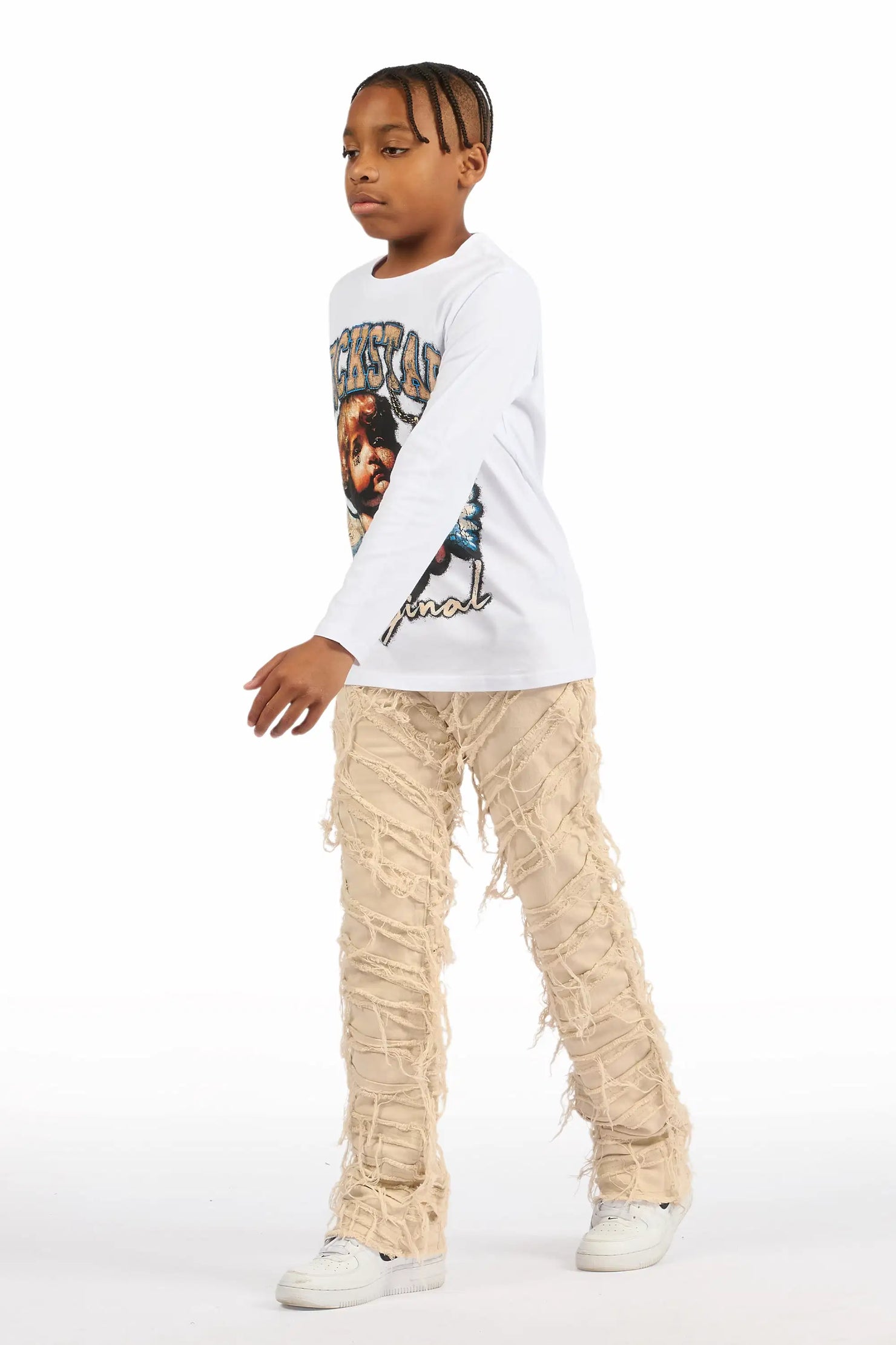 Boys Charly Beige Stacked Flare Jean