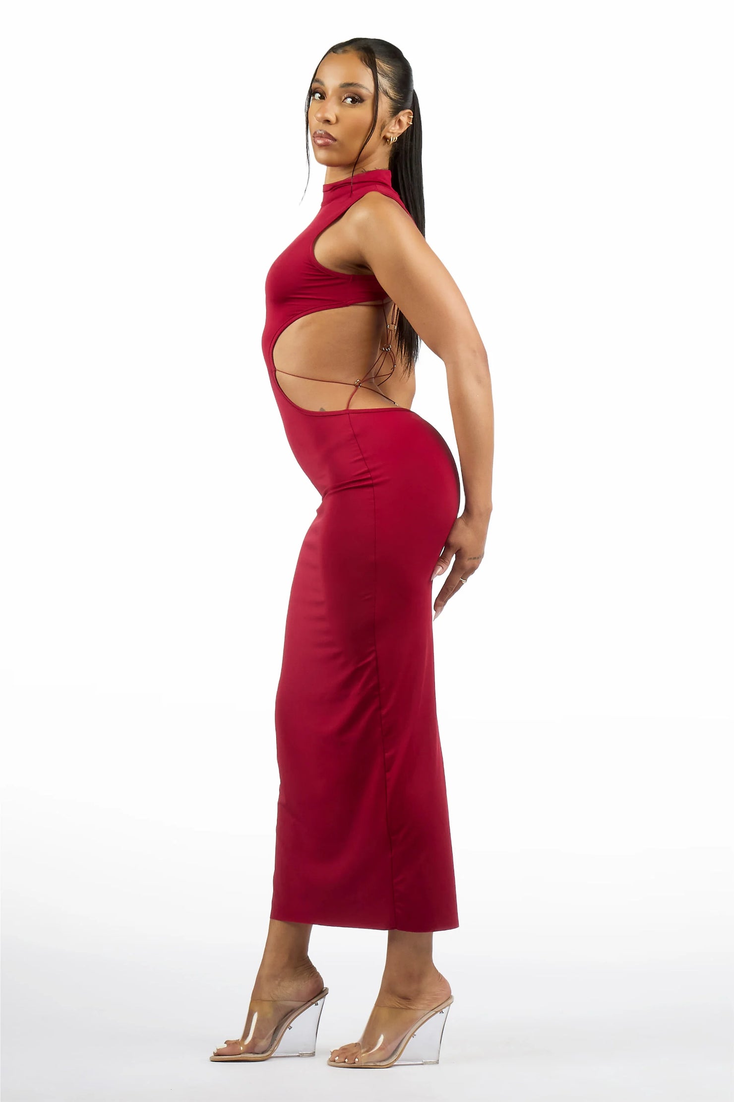 Lo-Fly Butterfly Back Burgundy Maxi Dress
