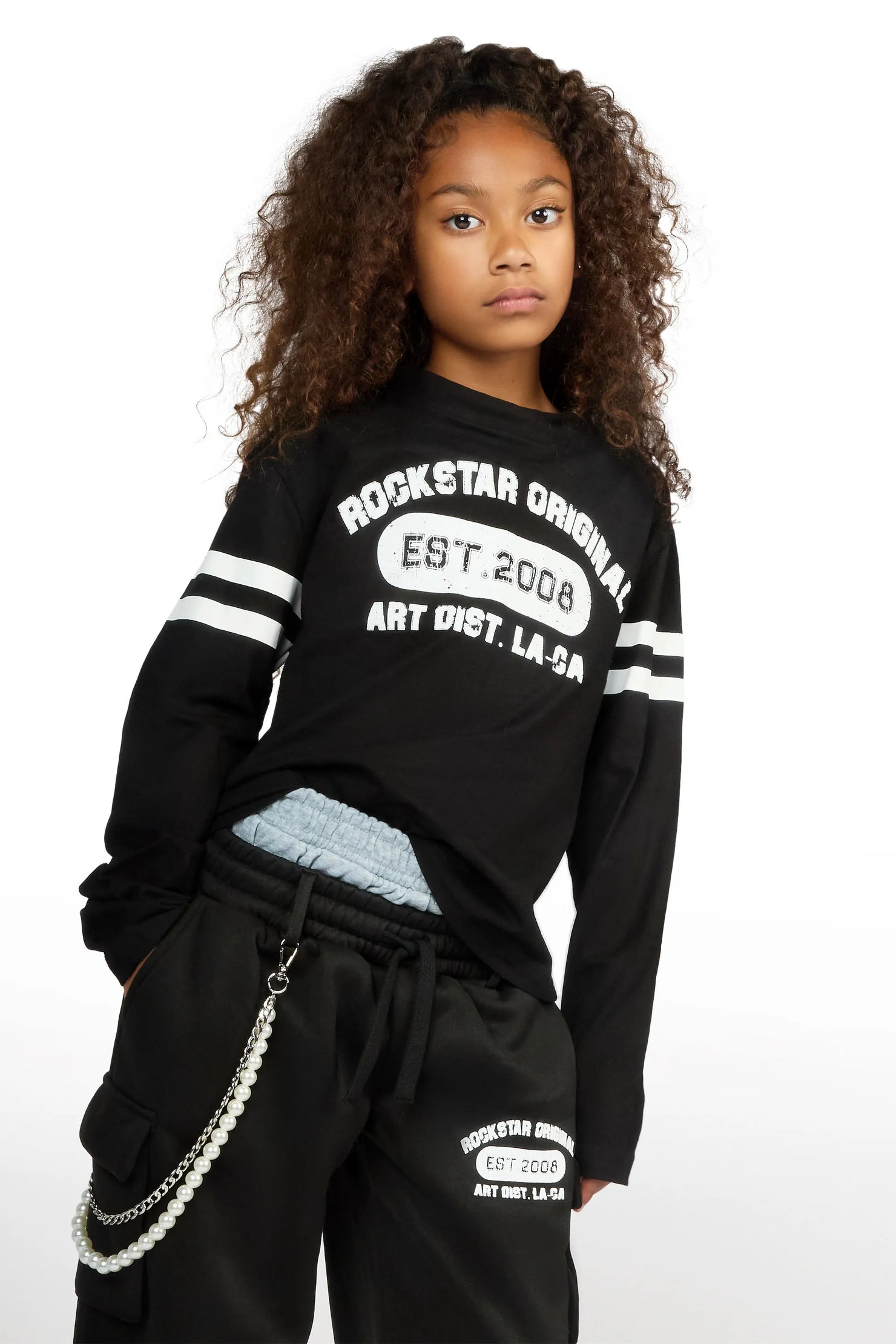 Girls Alexa Black Long Sleeve Shirt Double Waisted Super Baggy Track Set