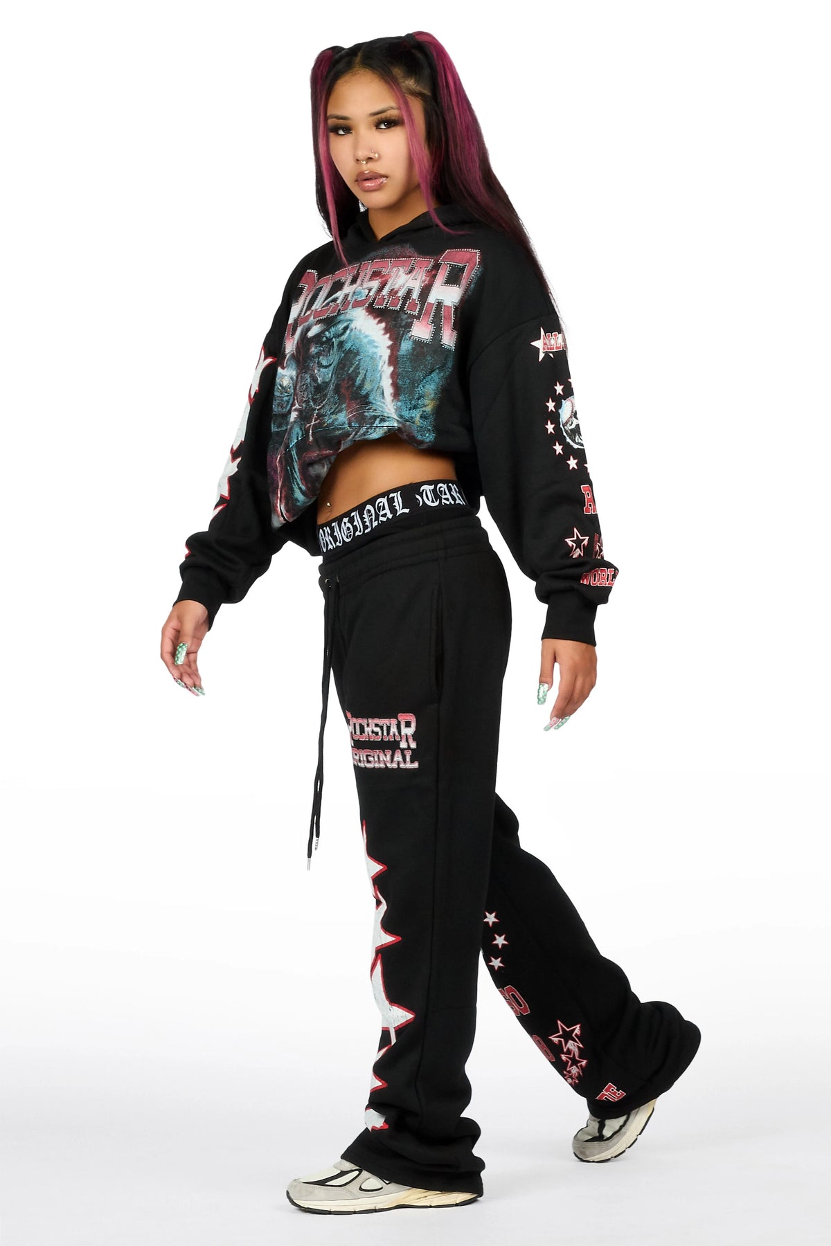 Jaiyana Black Graphic Baggy Fit Track Set