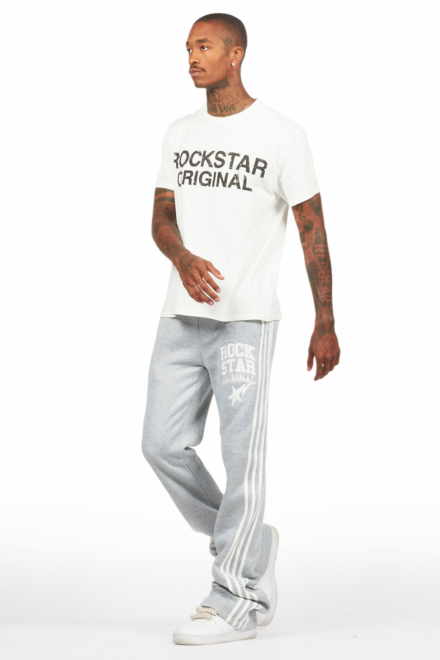 Gerrit Heather Grey Fleece Stacked Baggy Track Pant