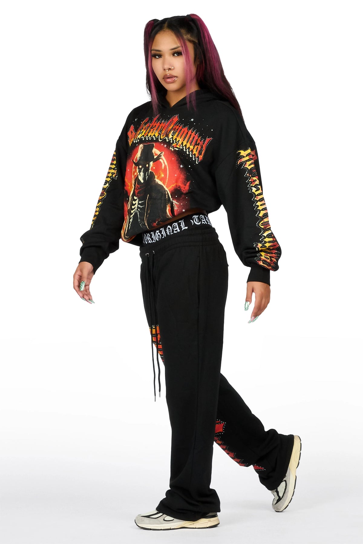 Anneleise Black Graphic Baggy Fit Track Set