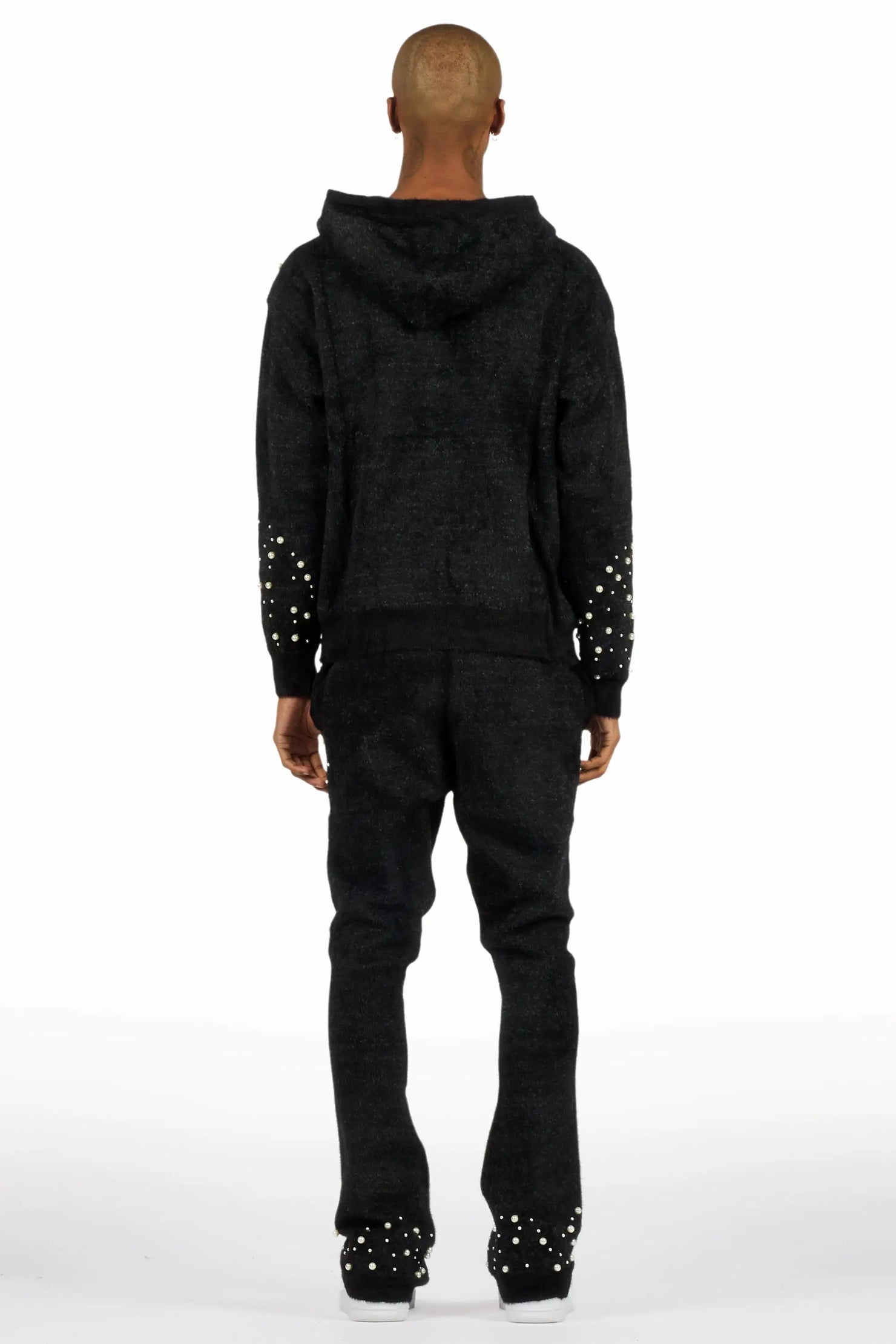 Twinkle Black/Black Rhinestone Hoodie Stacked Flare Track Set