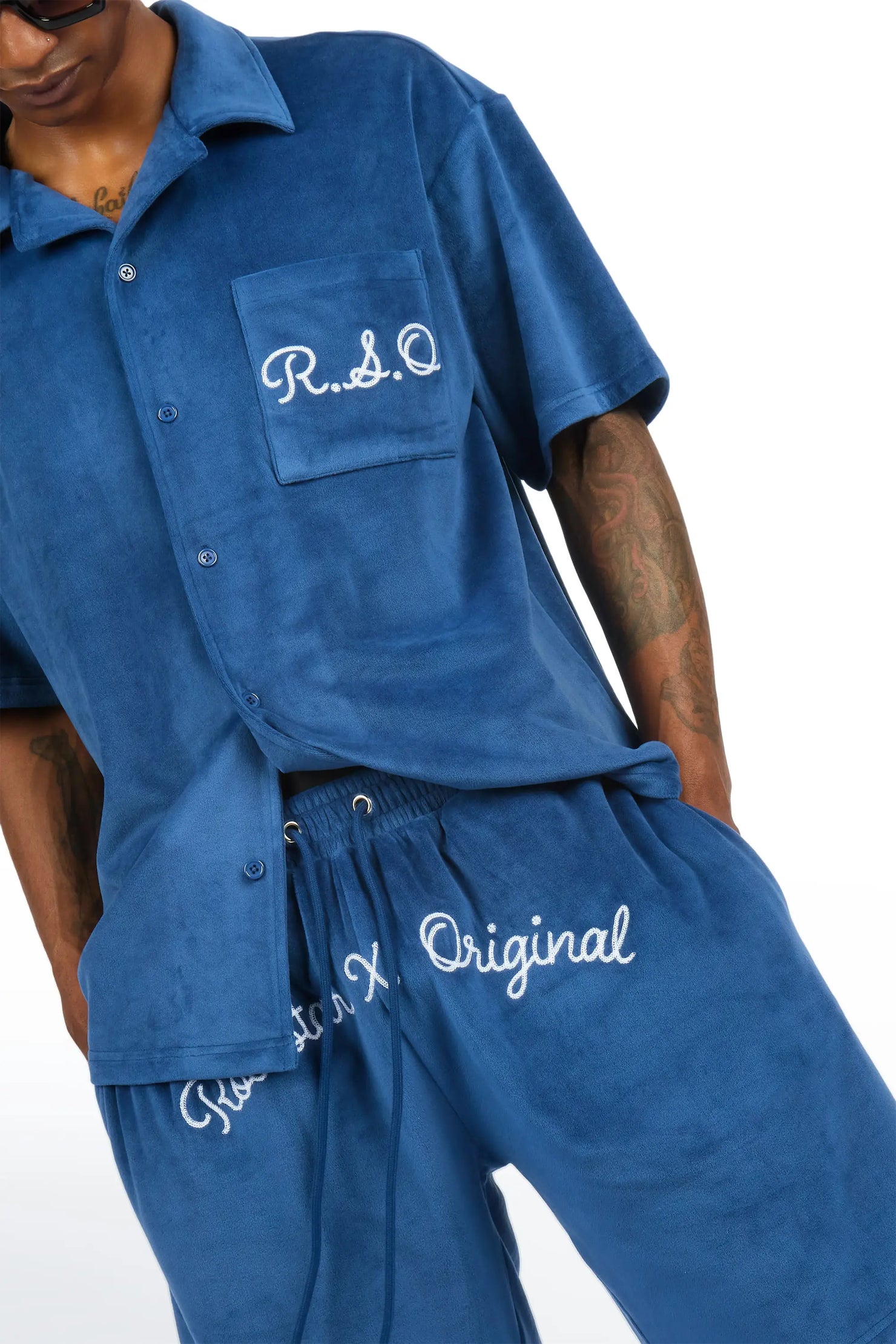 Crusoe Navy Button Down Shirt/Short Set