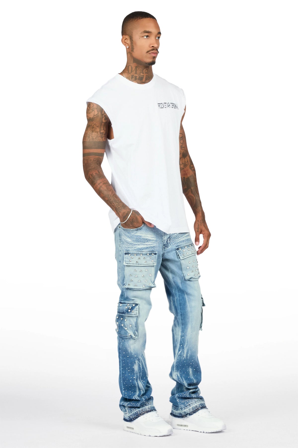 Arman Blue Rhinestone Stacked Fit Jean