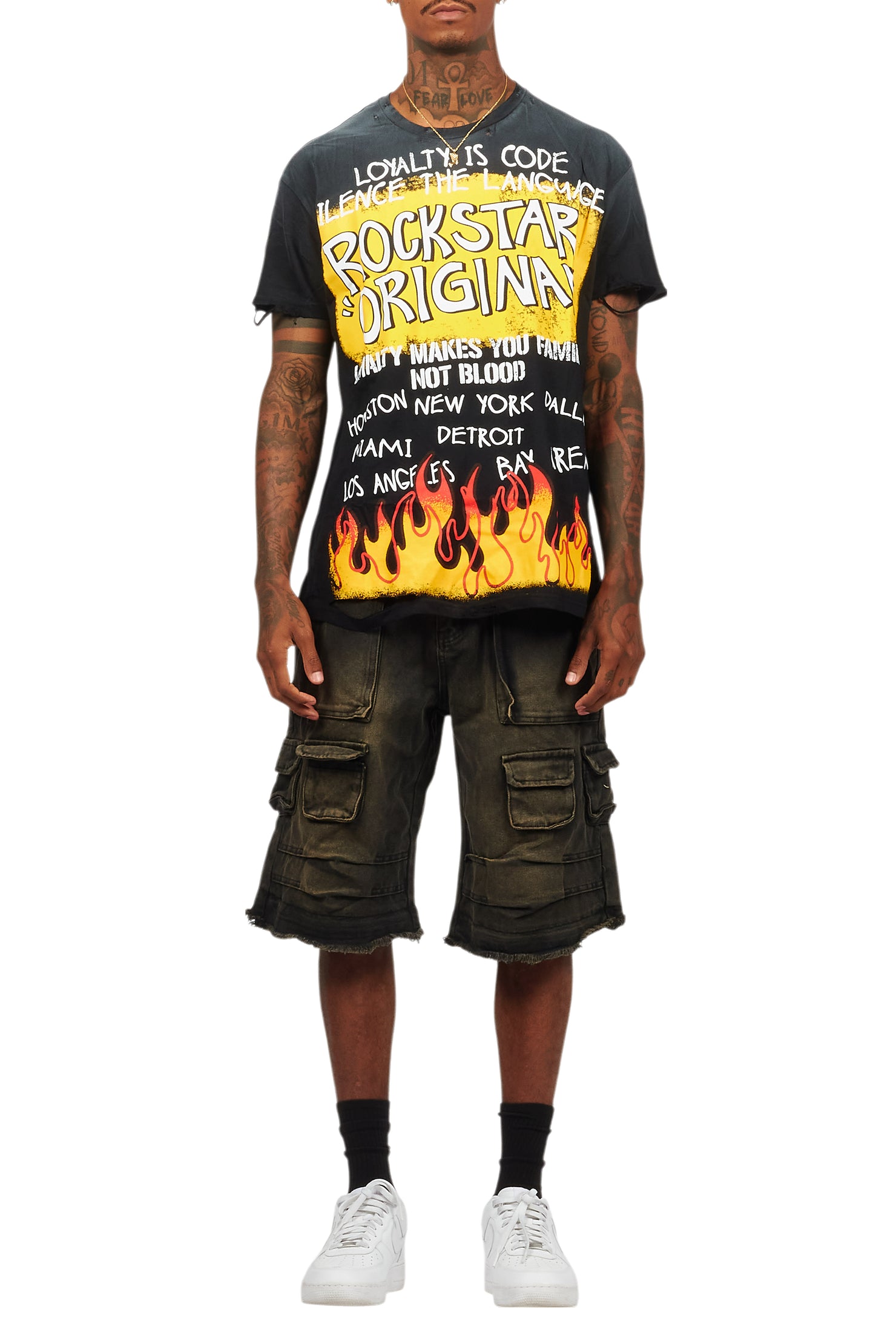 Beno Black/Yellow T-Shirt/Denim Short Set