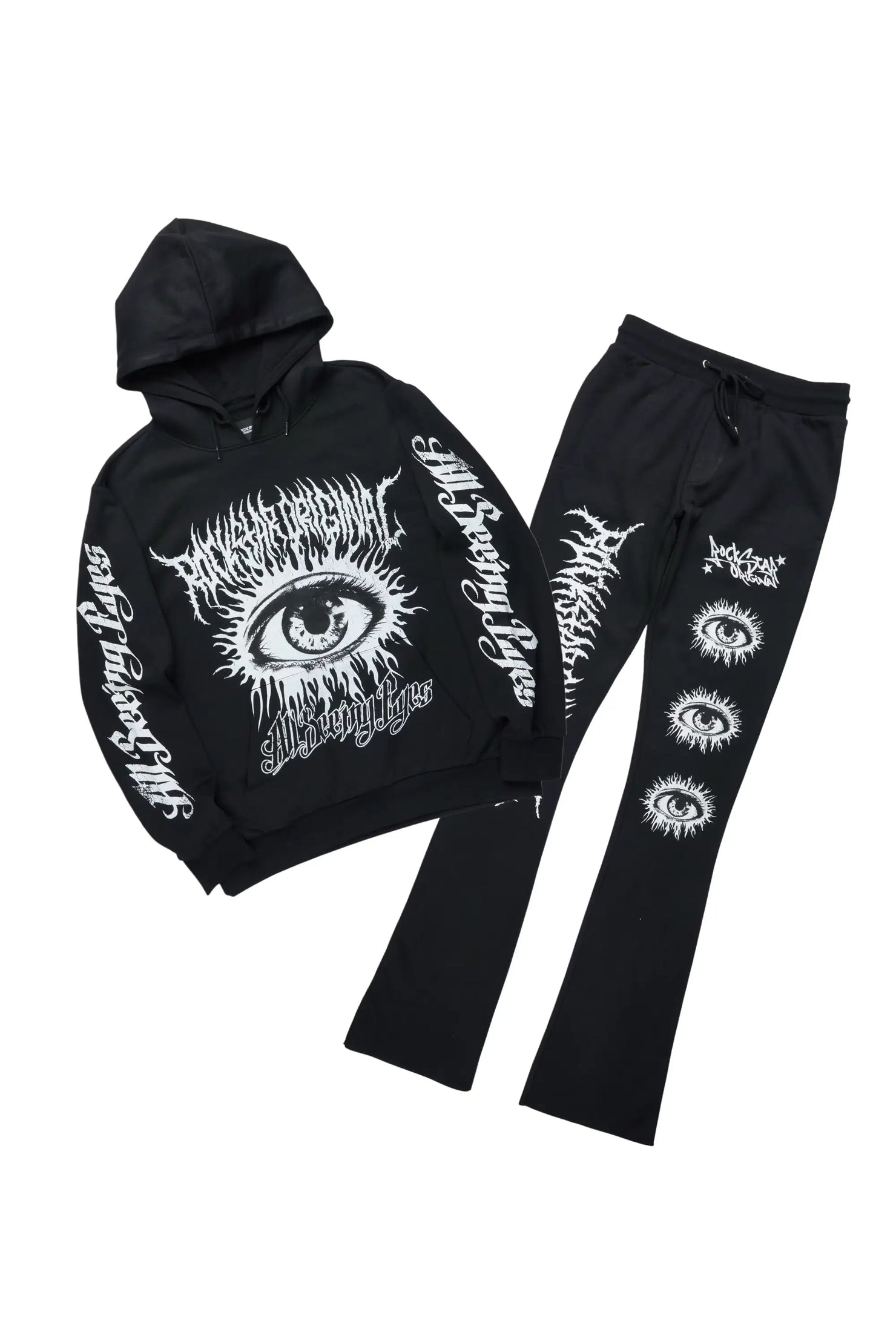 All Seeing Eyes Black Stacked Flare Track Pant Set