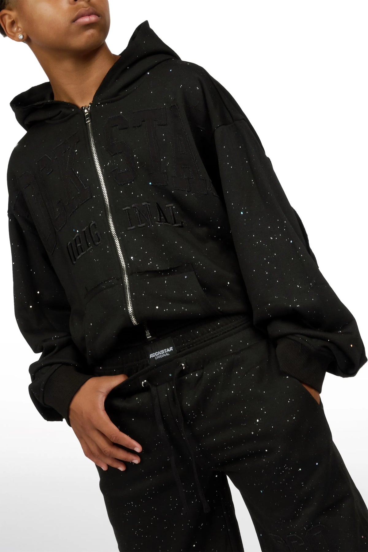 Boys Akila Black Glitz Hoodie Double Waisted Short Set