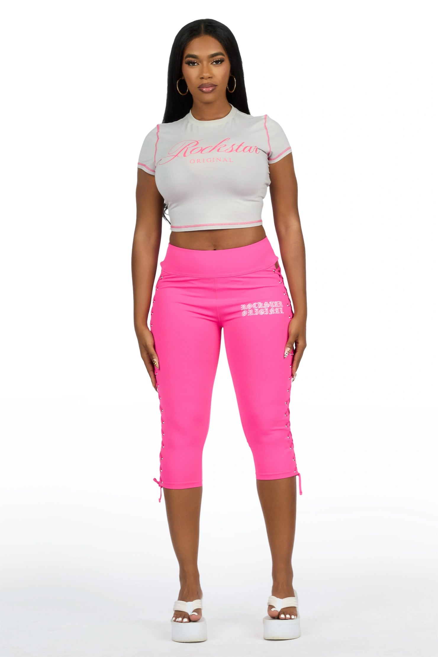 Sharae Grey/Pink Baby Tee Shirt