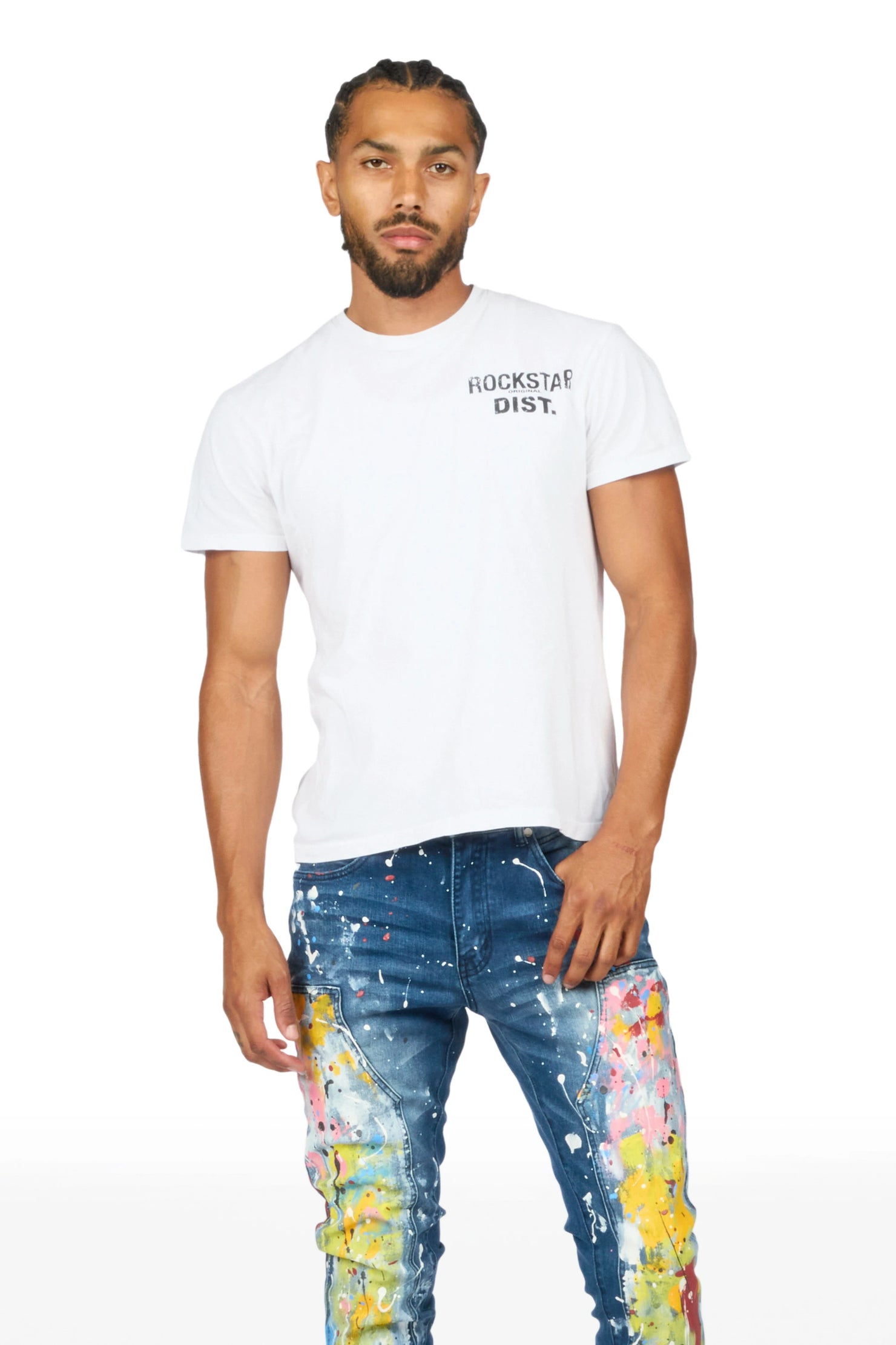 Periz Dark Blue Painter Stacked Flare Jean