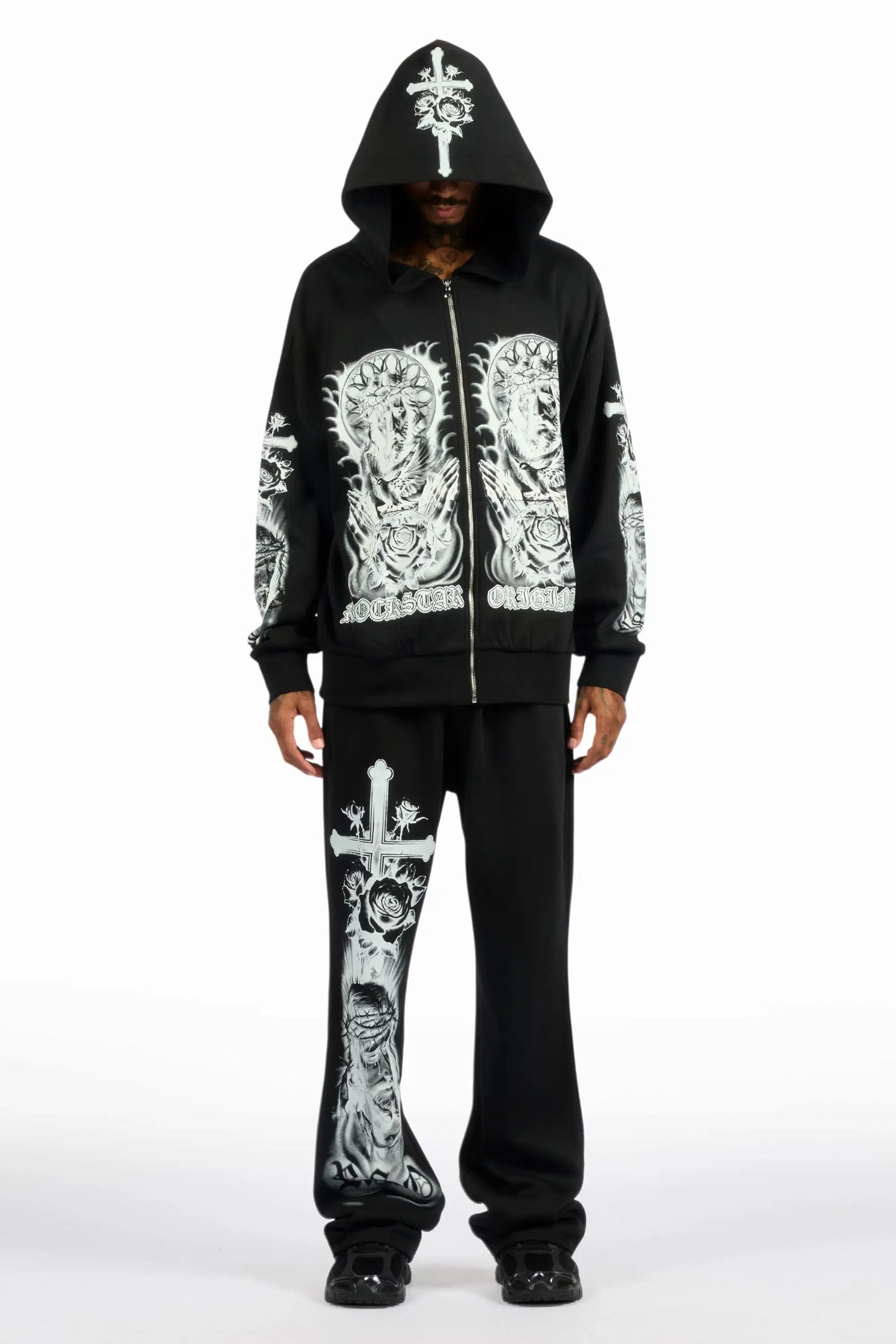 Blasted Black/White Hoodie/Baggy Pant Track Set