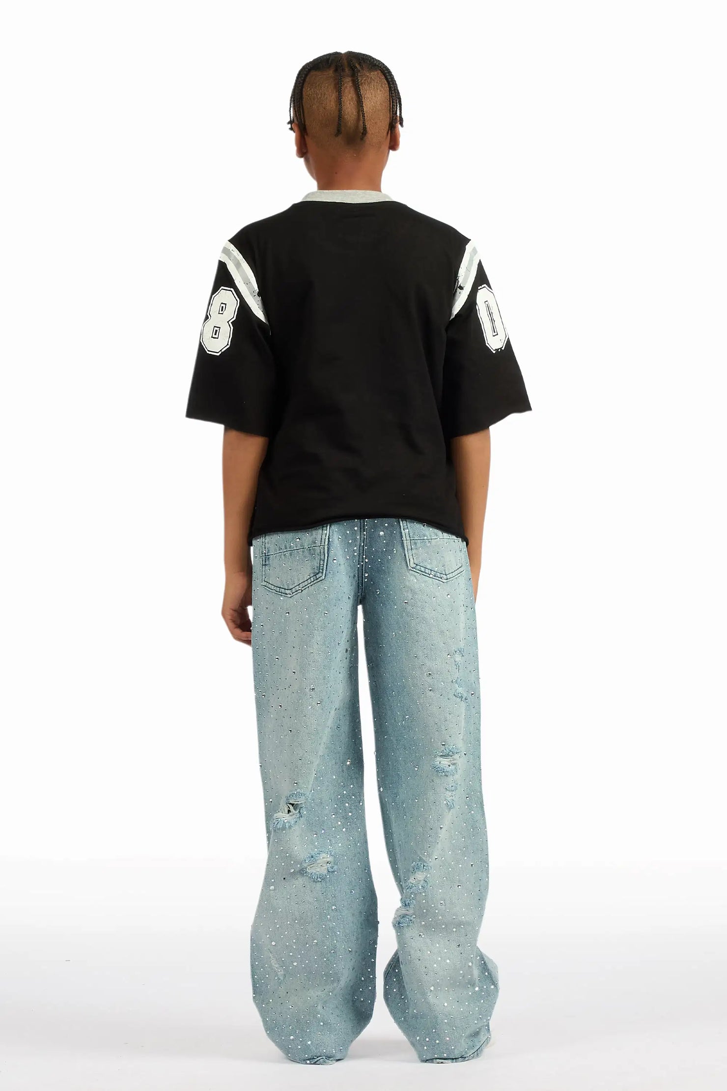 Boys Discolite Light Blue Rhinestone Baggy Jean