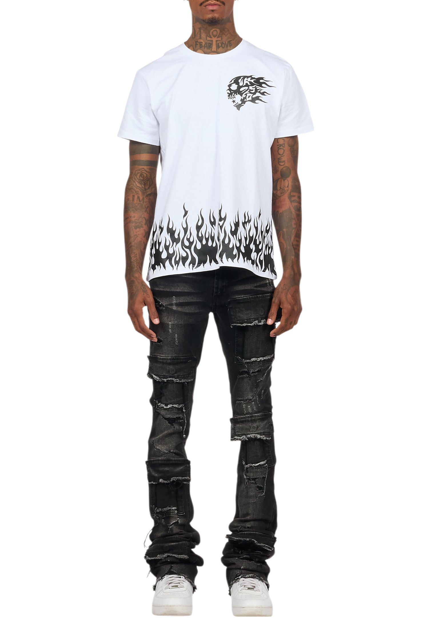 Bubble White/Black T-Shirt/Super Stacked Flare Jean Bundle
