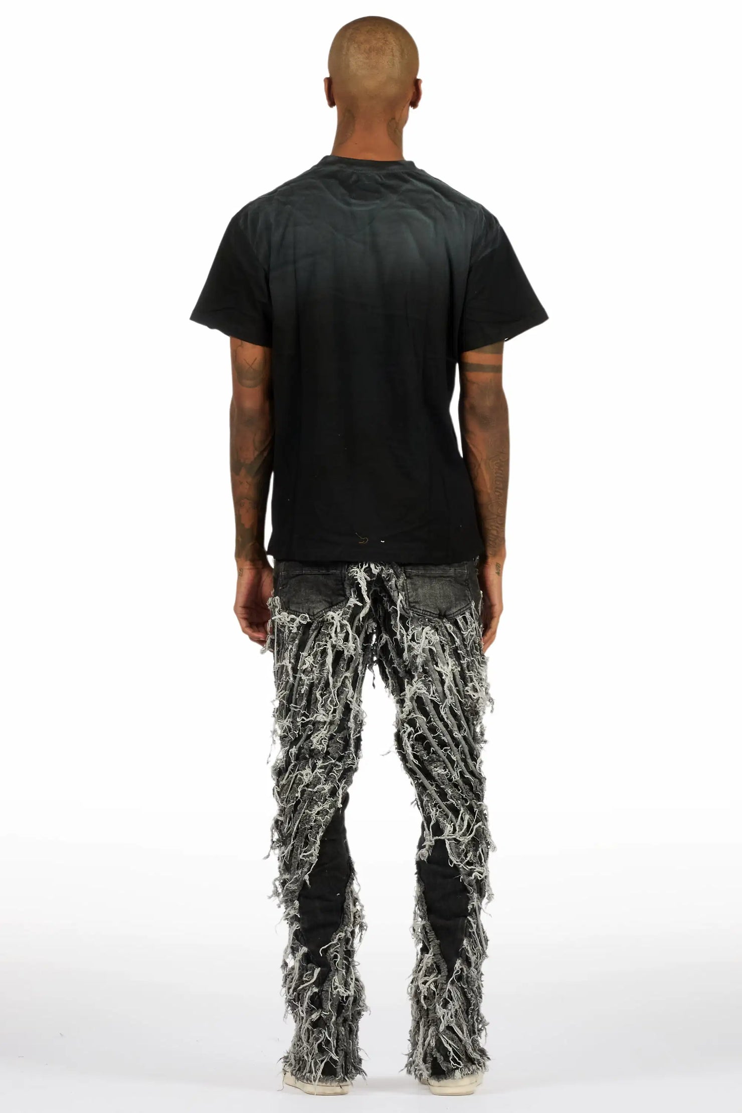 Amina Black Oversized T-Shirt/Stacked Flare Jean Bundle