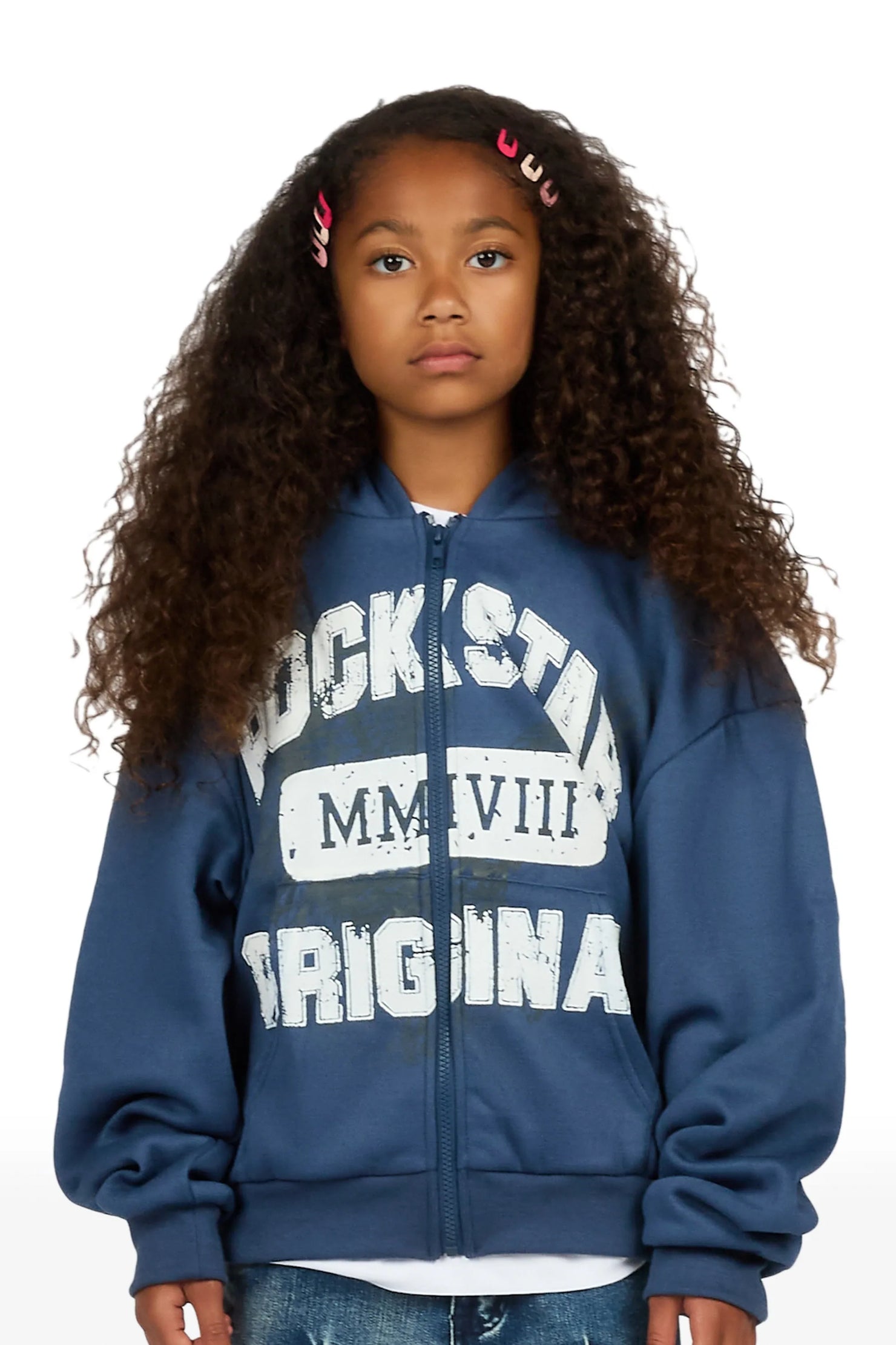 Girls Boryina Navy Zip Up Hoodie