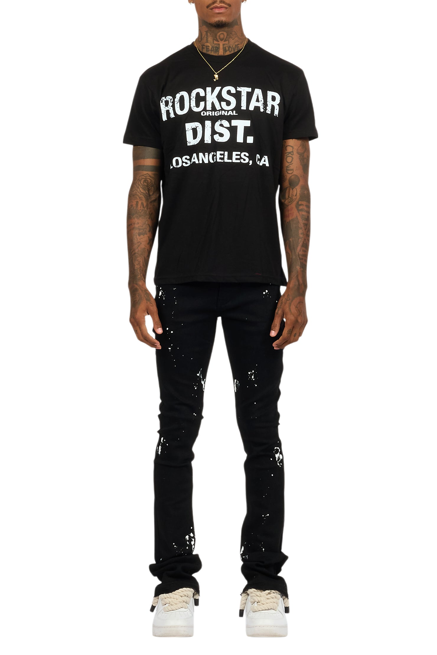 Lake Black/White T-Shirt/Dag Stacked Flare Jean Set