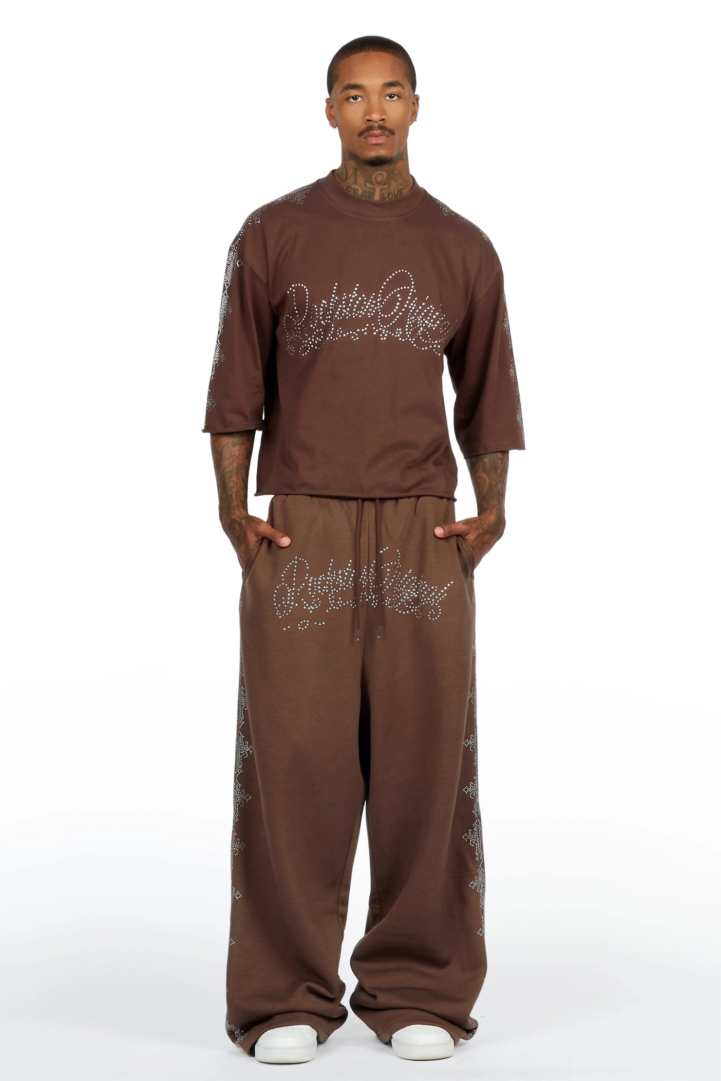 Ferrera Brown Rhinestone T-Shirt/Baggy Track Set