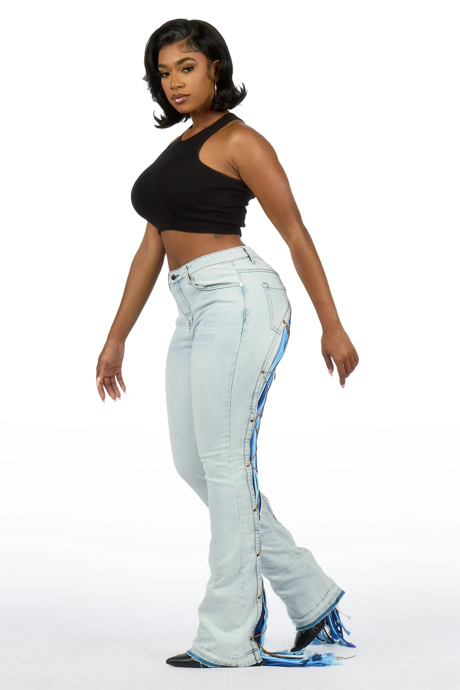 Ottiana Light Blue/Blue Stacked Flare Jean