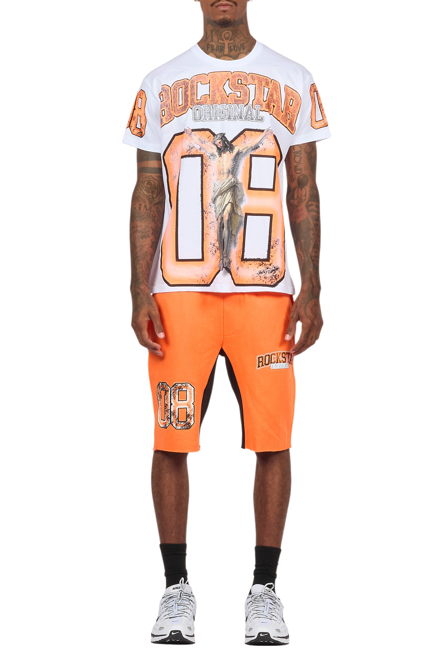 Fields White/Orange Raw Edge T-Shirt Short Set