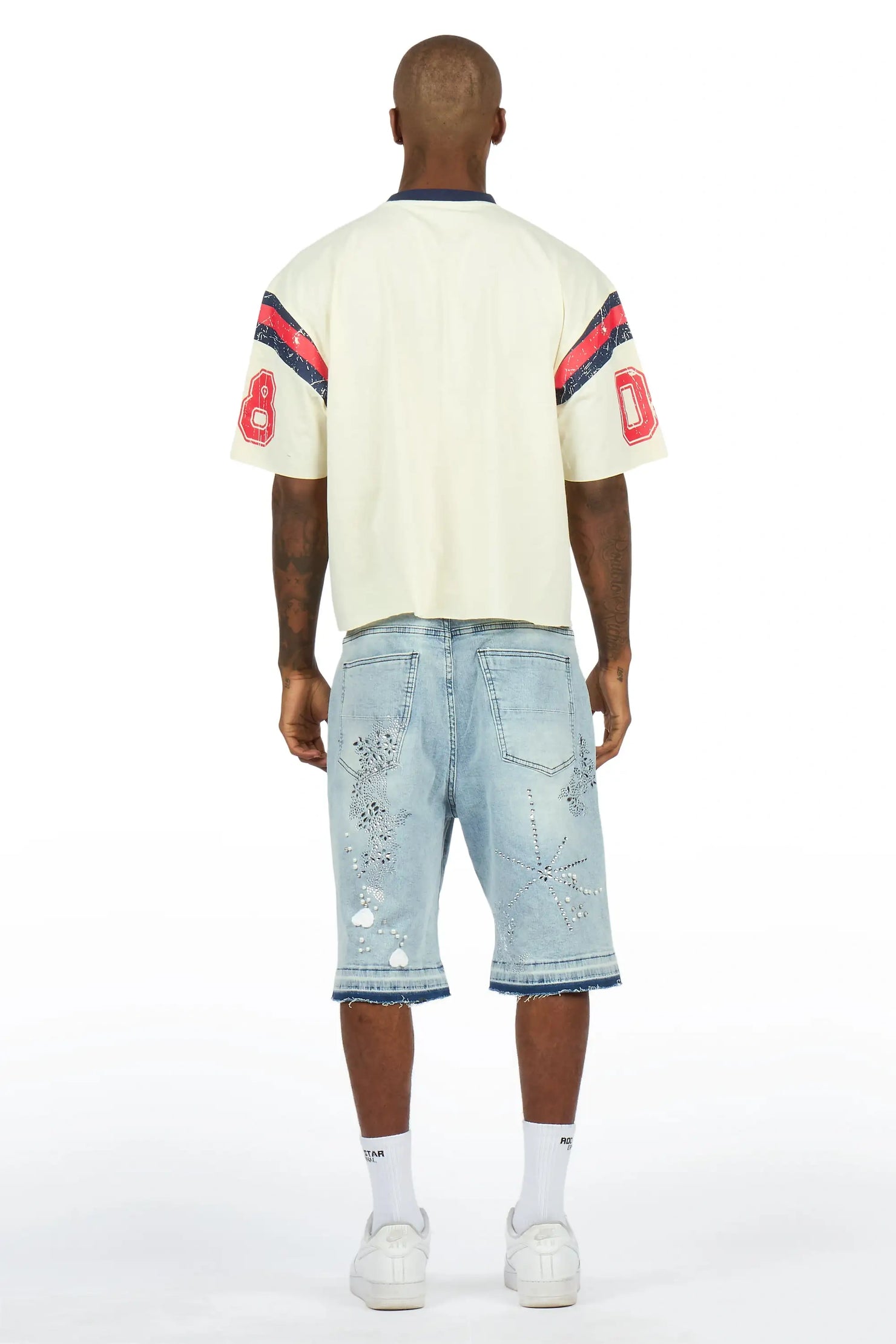 Rael Light Blue Rhinestone Denim Short