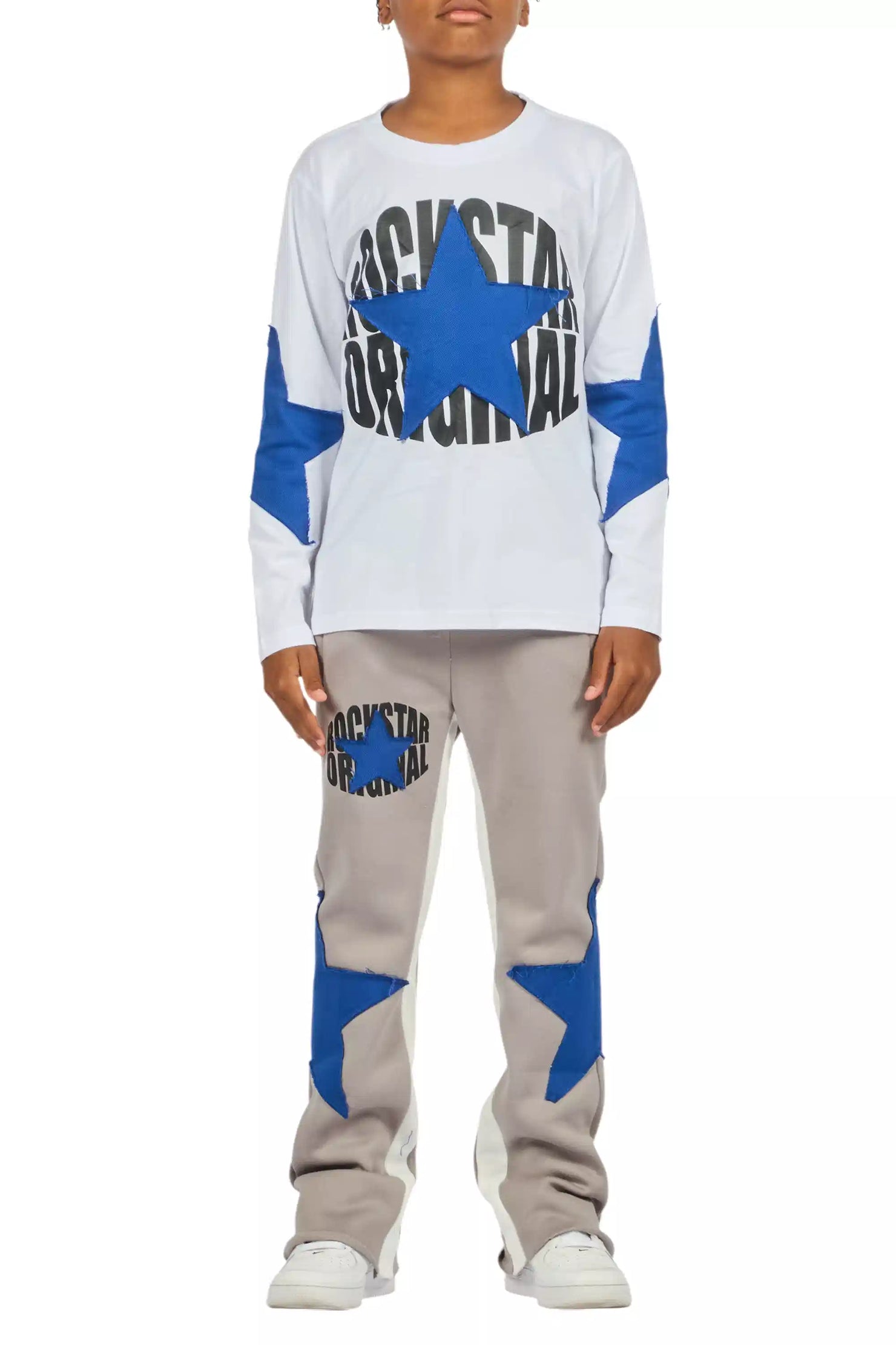 Boys States Grey/Blue Long Sleeve T-Shirt Track Set