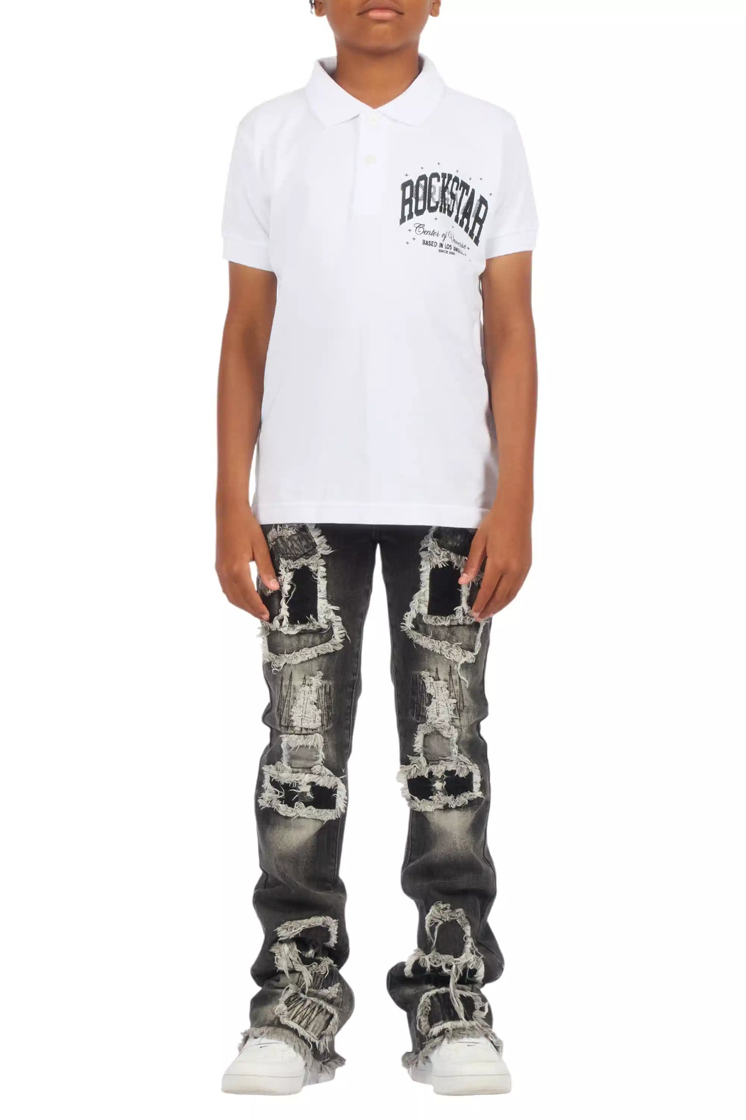 Boys Ruffo White/Black Polo