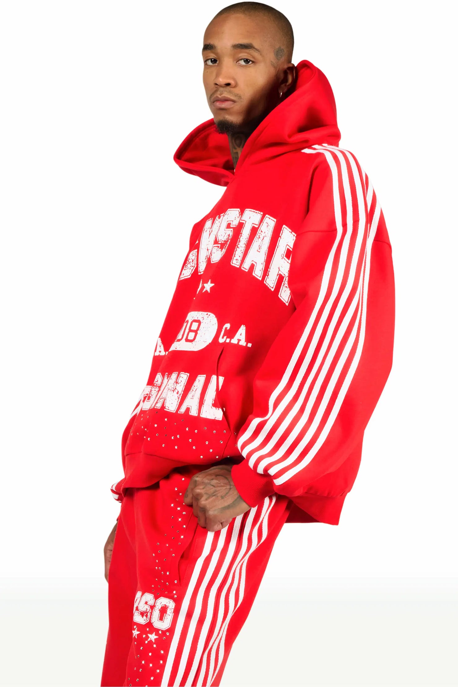 Tylla Red Rhinestone Hoodie/Baggy Pant Track Set