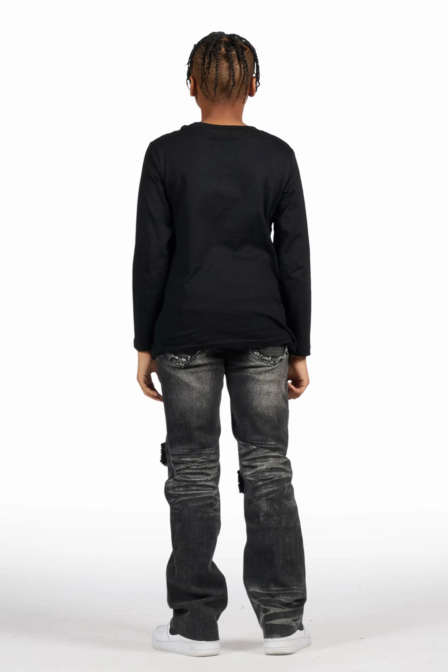 Boys Petrus Black Stacked Flare Jean