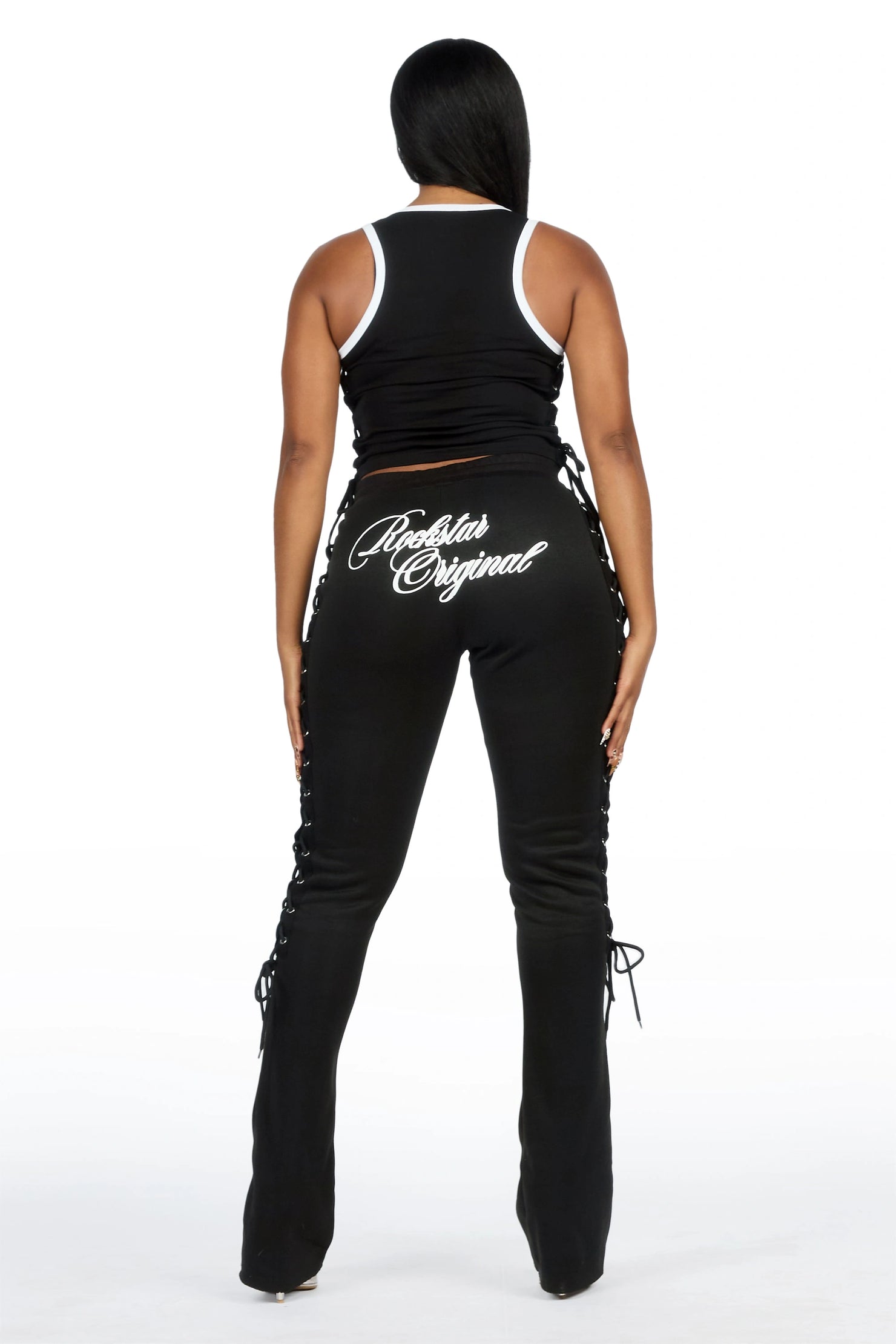 Marisol Black Lace Up Tank Stacked Track Set