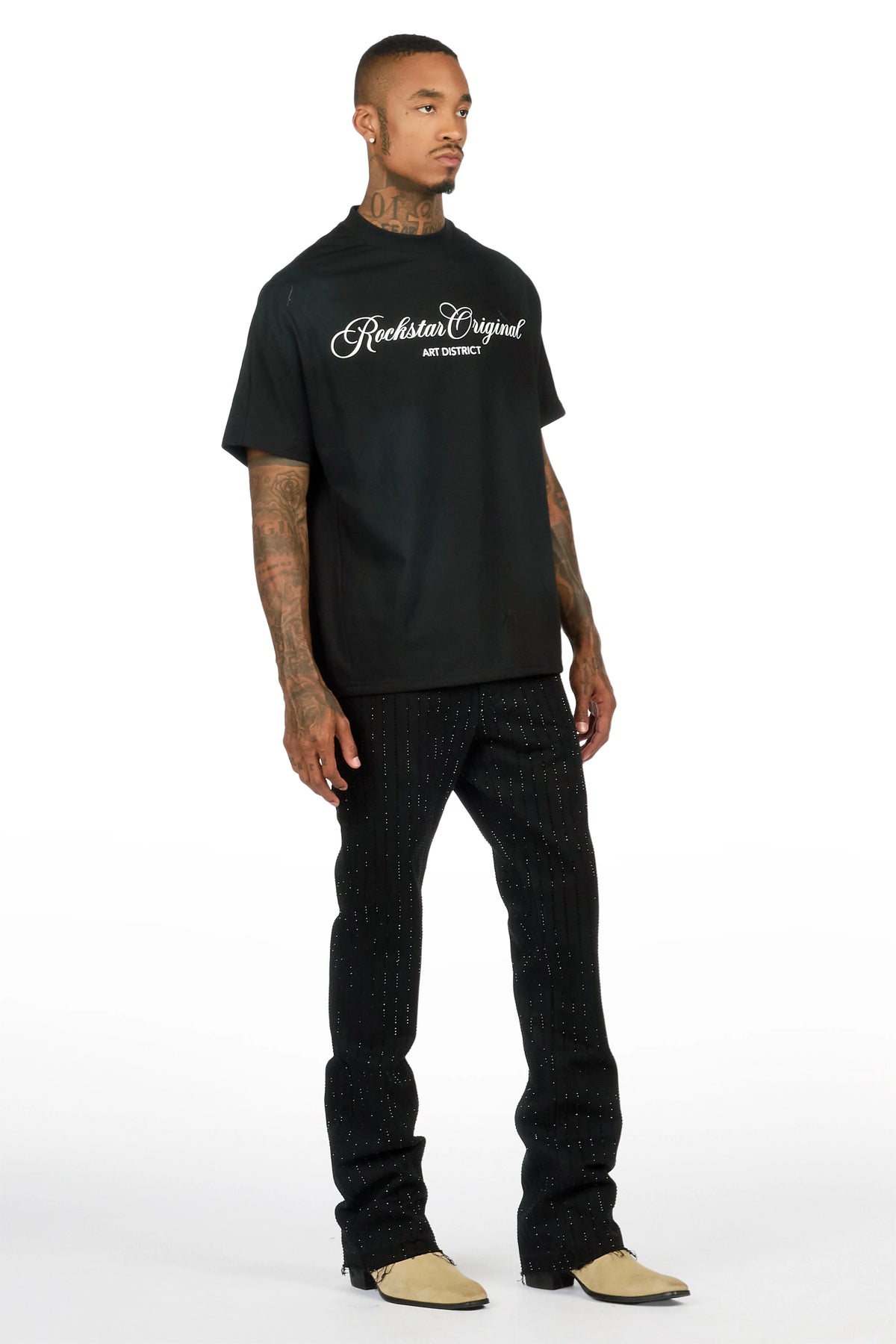 Mori Black Rhinestone Stacked Flare Jean