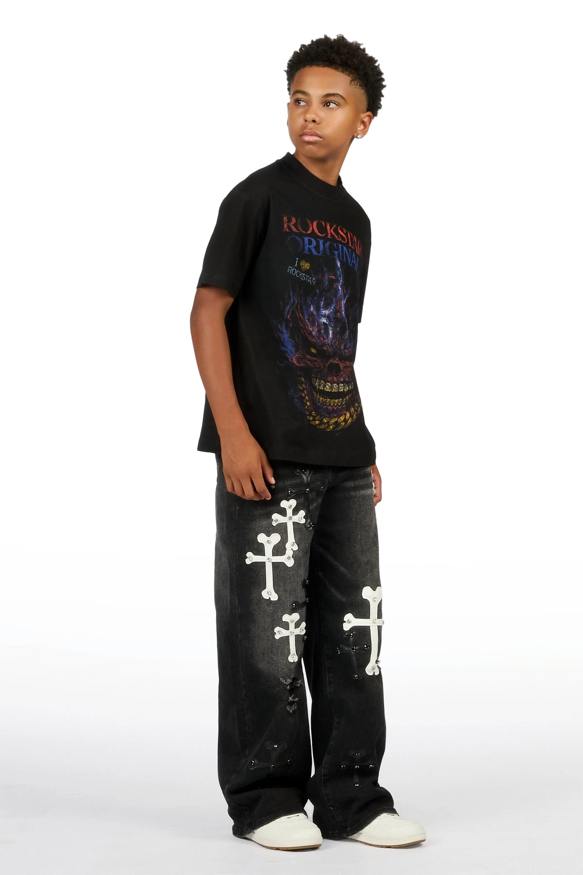 Boys Oliver Dark Grey Patch Baggy Fit Jean