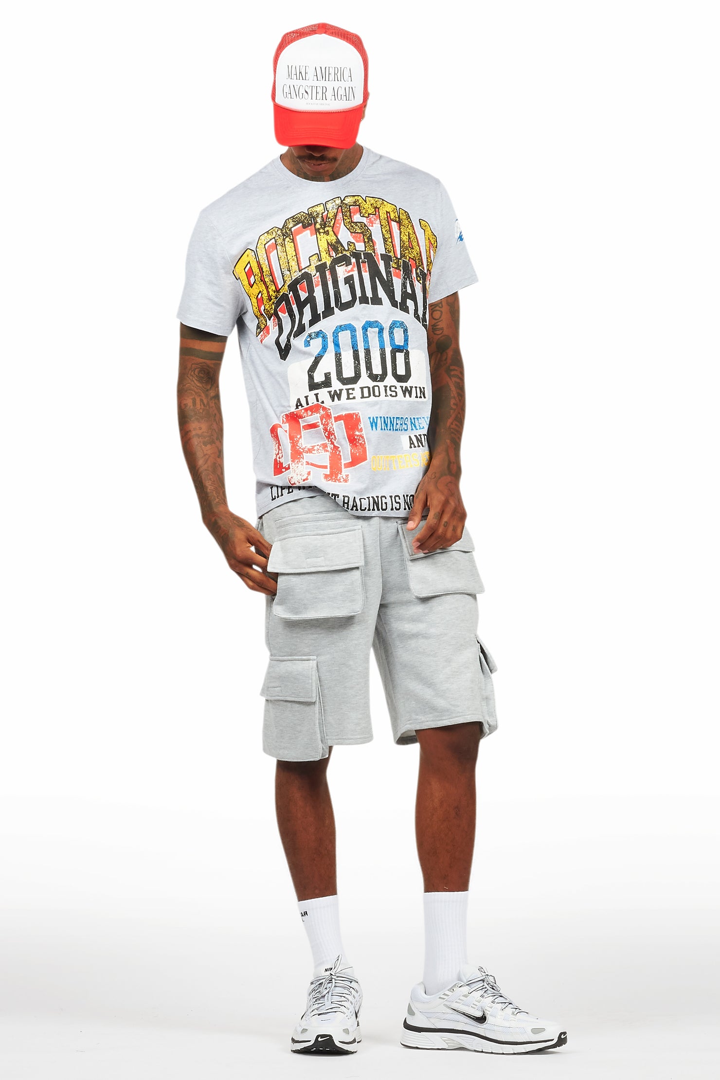 Colorful Race Heather Grey/Black T-Shirt Cargo Shorts Set