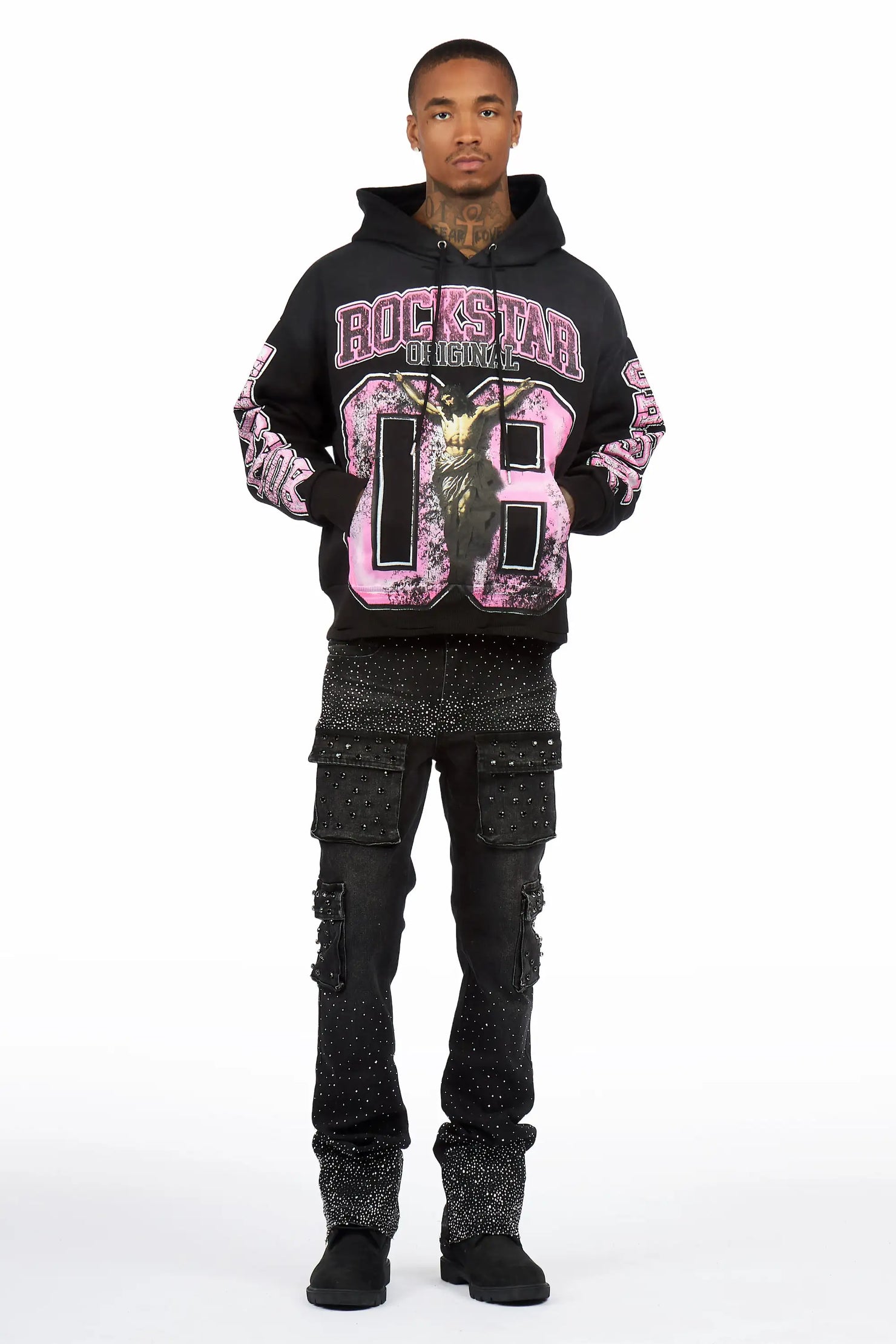 Fields Black Distressed Graphic Relaxed Hoodie