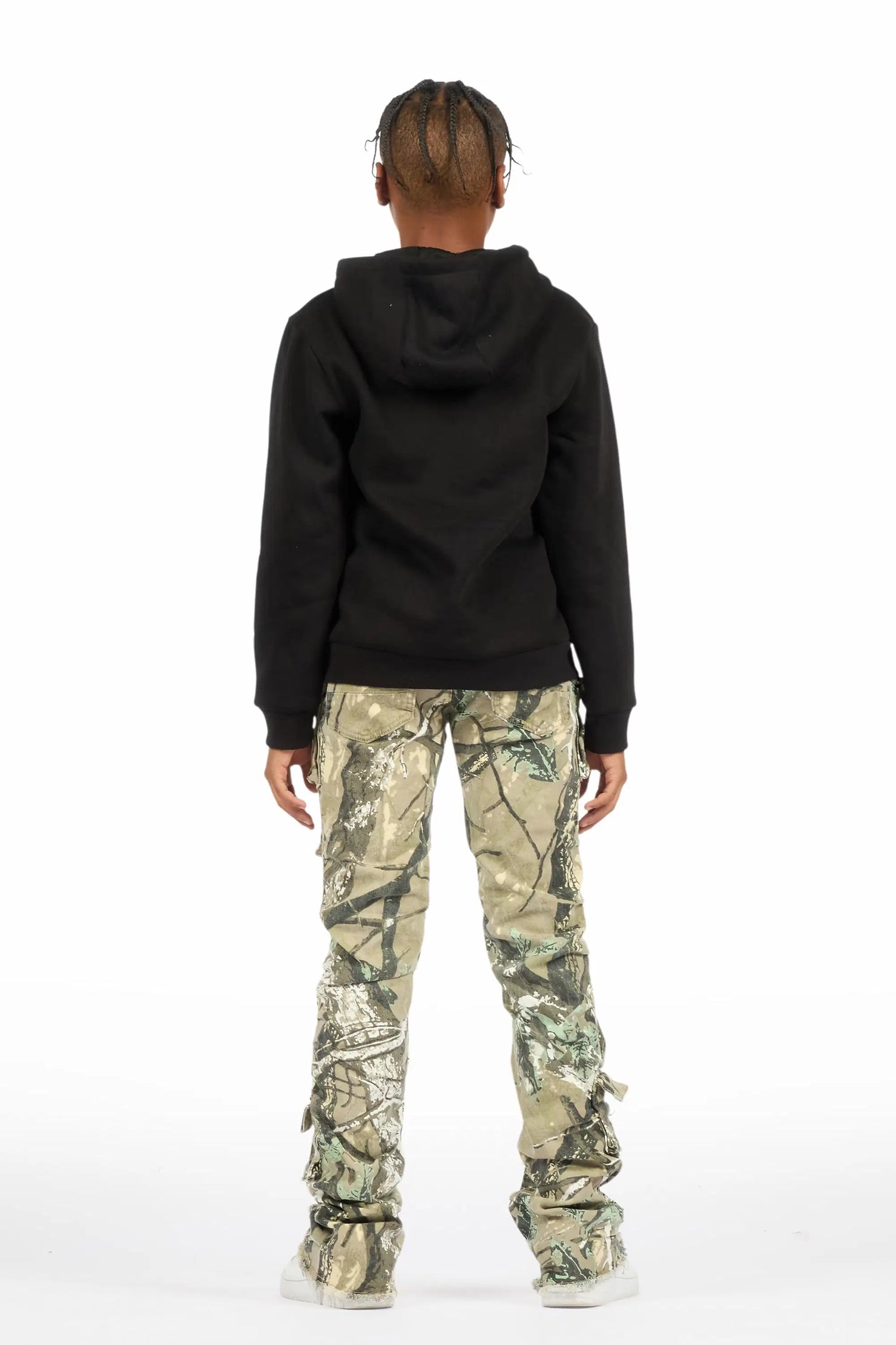 Boys M4 Toys Black/Camo Hoodie Stacked Jean Set