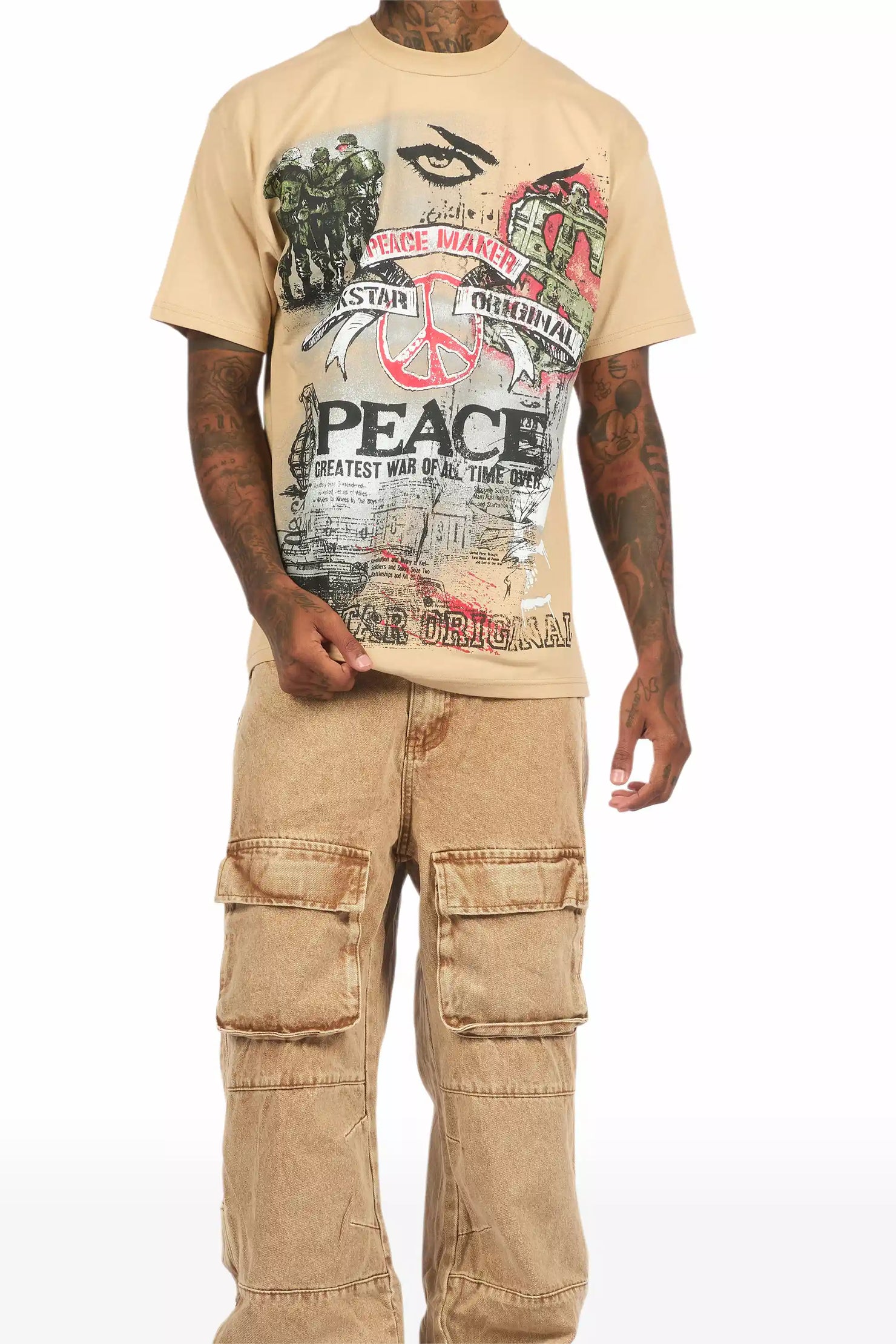 Saeko Beige Oversized Graphic T-Shirt