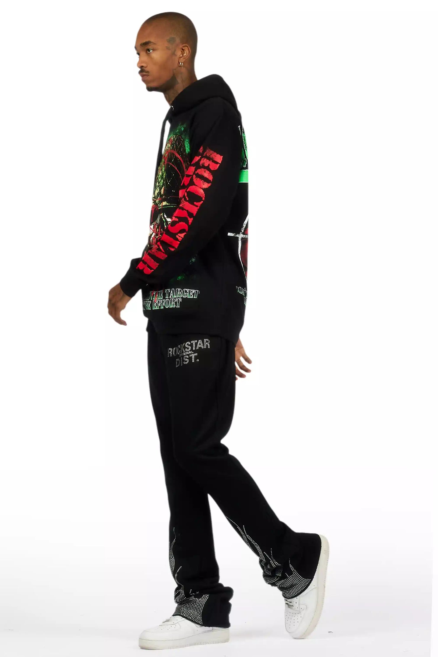 Pyrel Black/Silver Rhinestone Stacked Flare Pant
