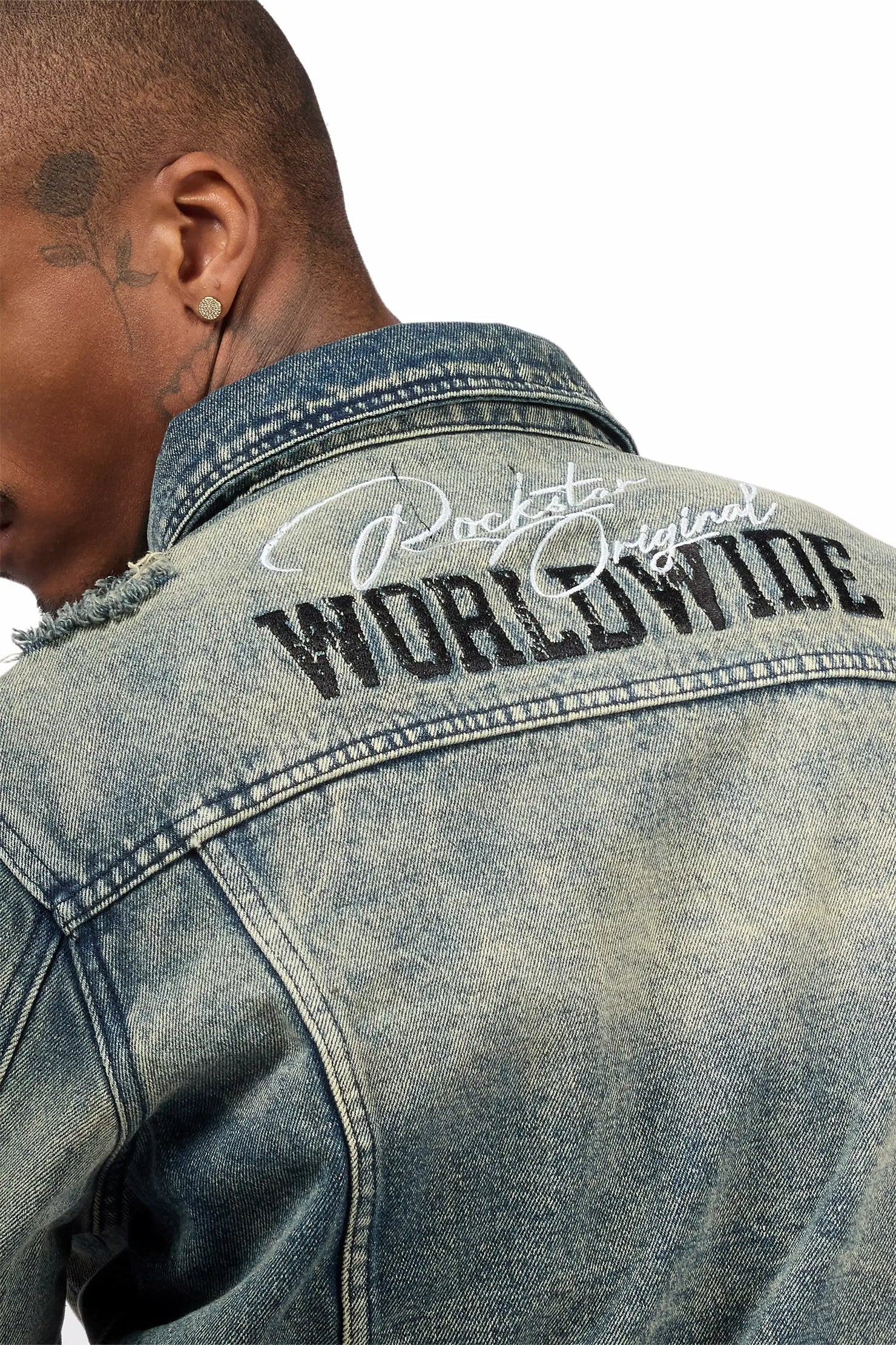 Throttle Blue Denim Jacket/Stacked Flare Jean Set