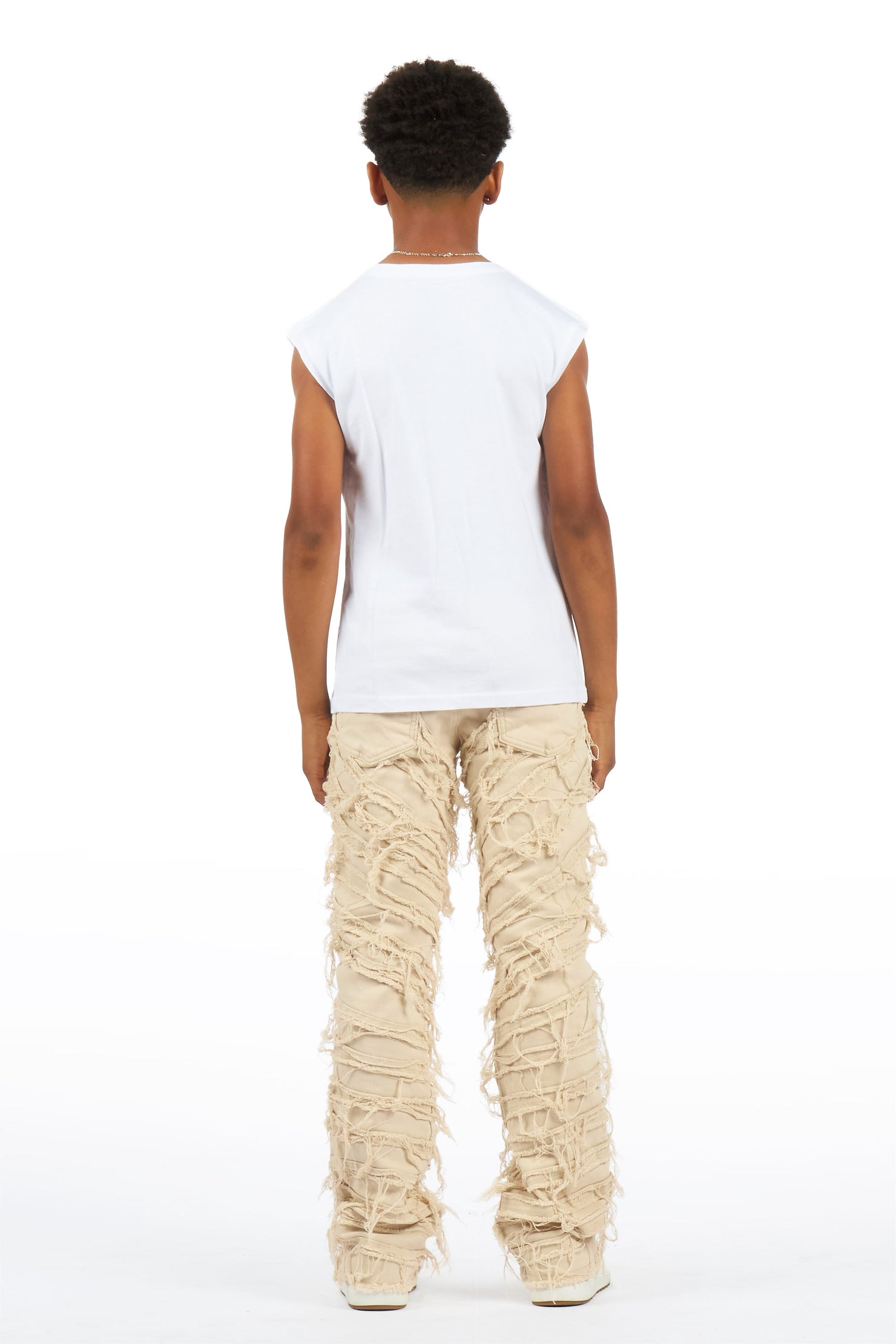 Boys Charly 2.0 Beige Stacked Painter Flare Jean