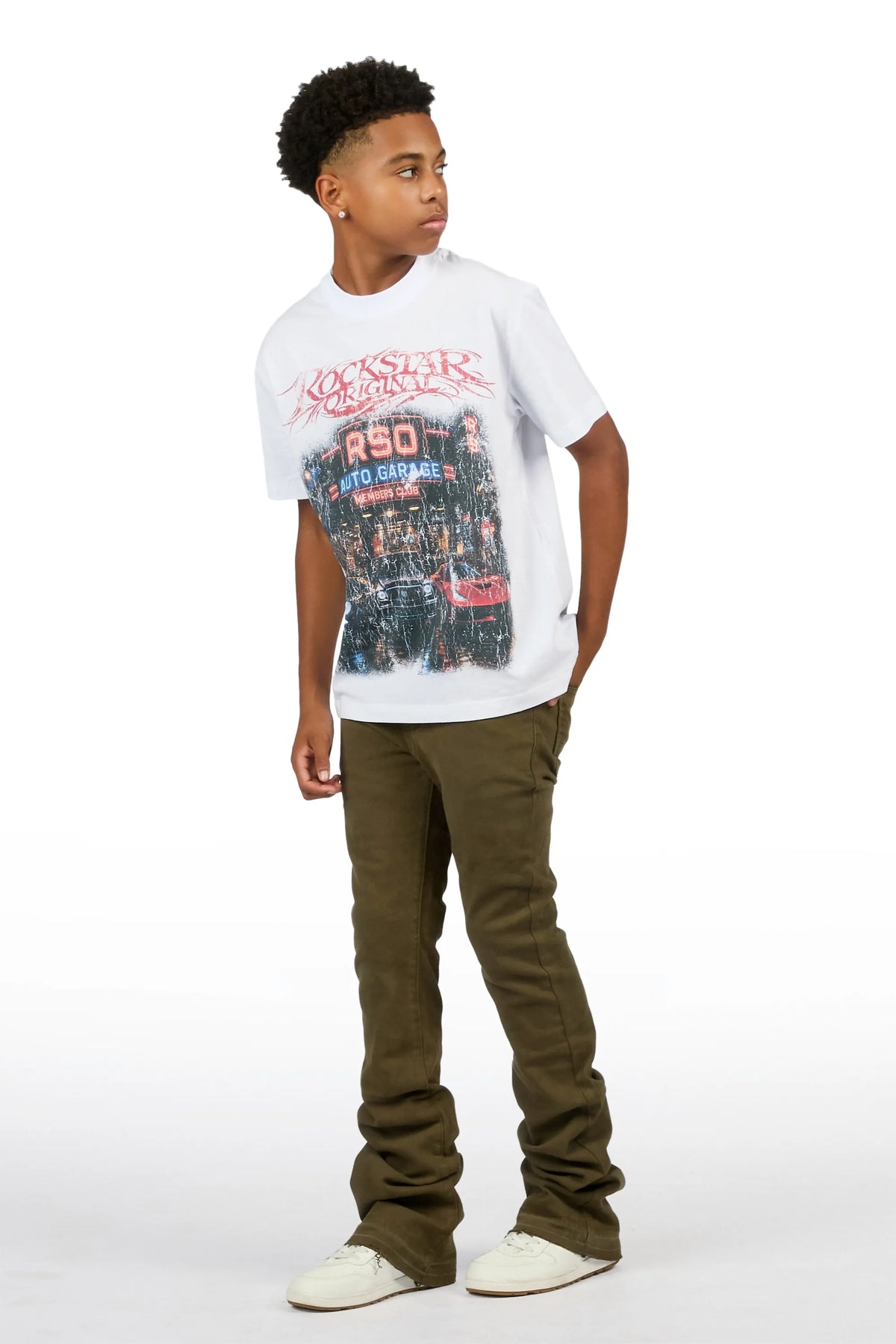Boys Dag Olive Stacked Flare Jean