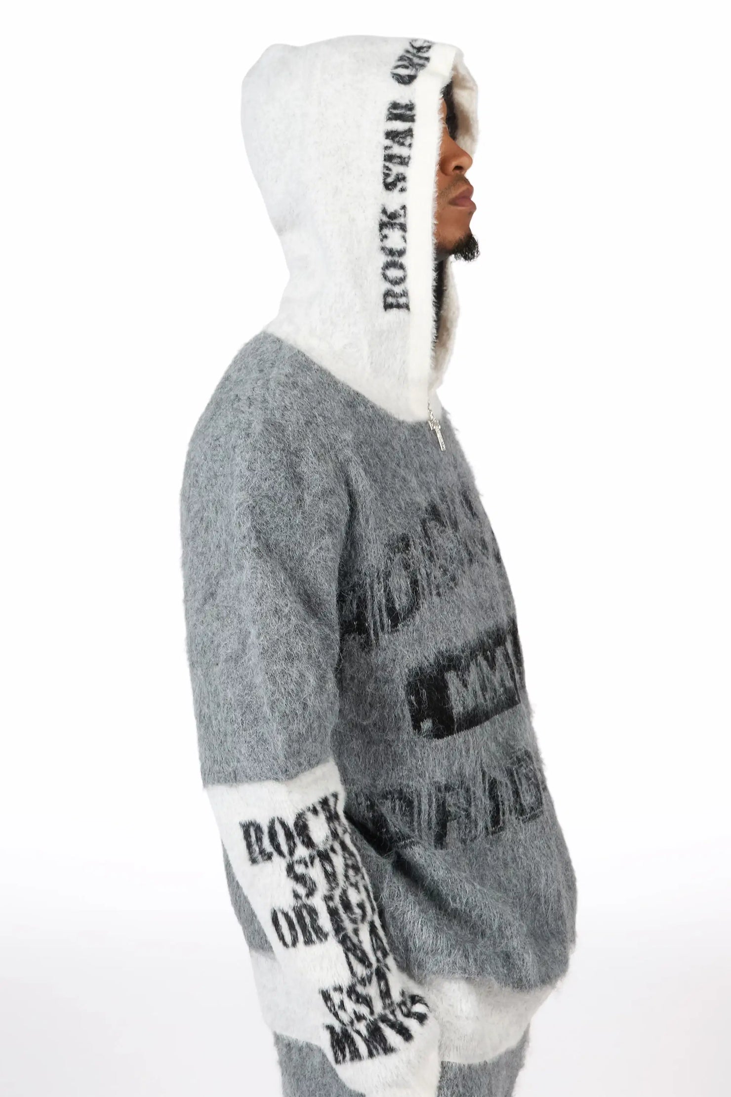 Steri Grey Mohair Hoodie Stacked Flare Track Set