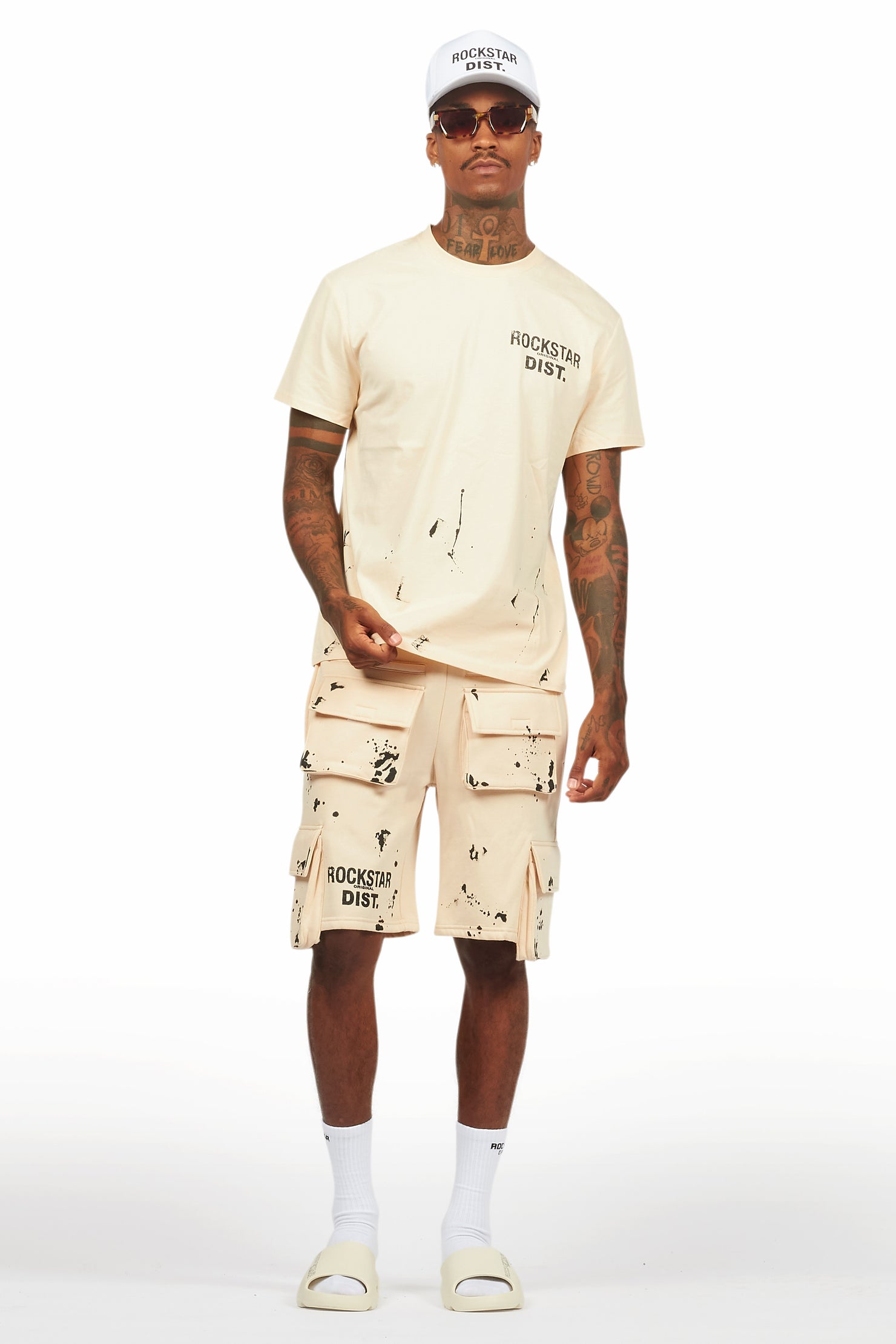 Raffer Beige/Black T-Shirt Cargo Shorts Set