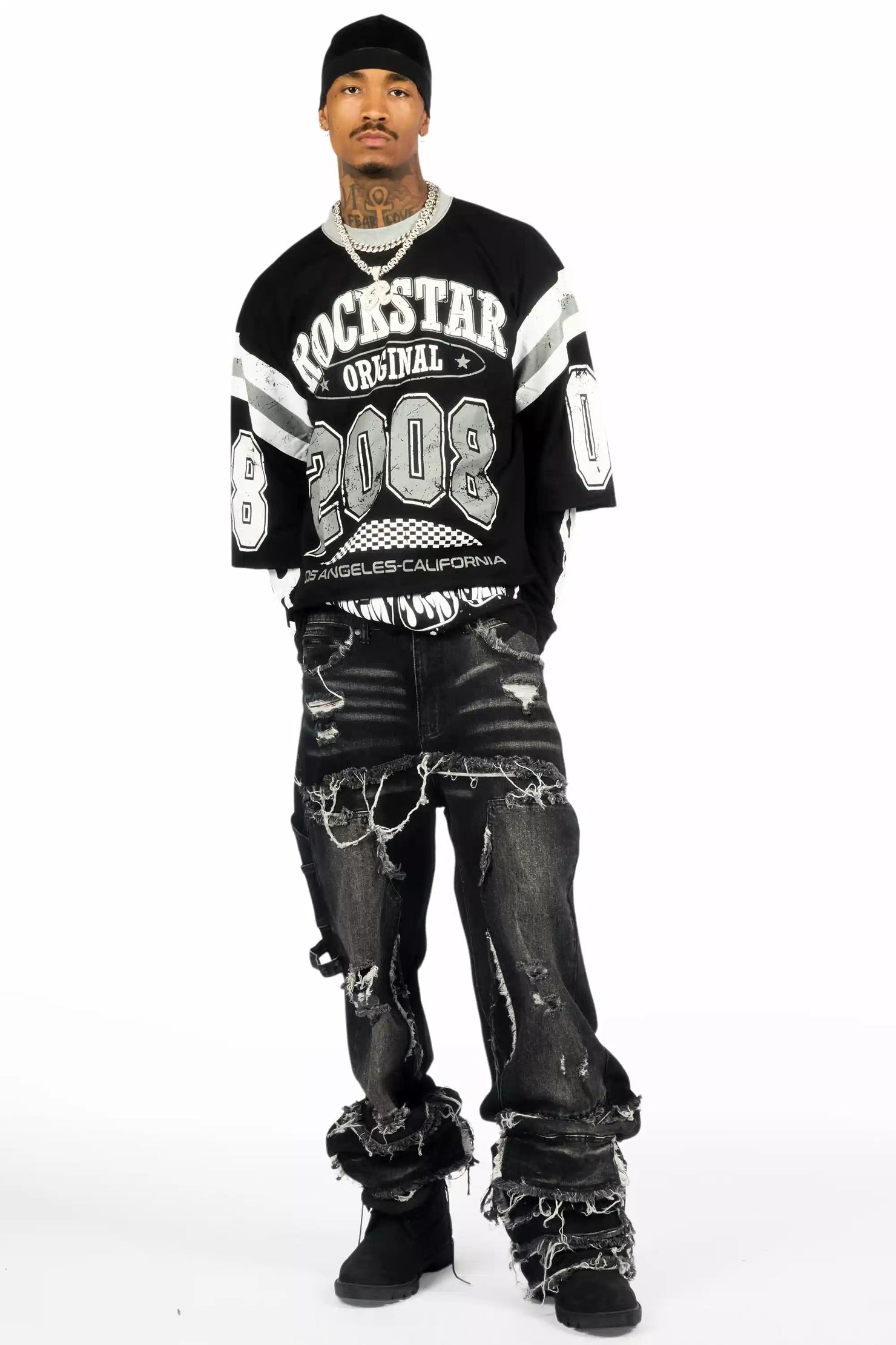 Amos Black/White Long Sleeve Graphic T-Shirt