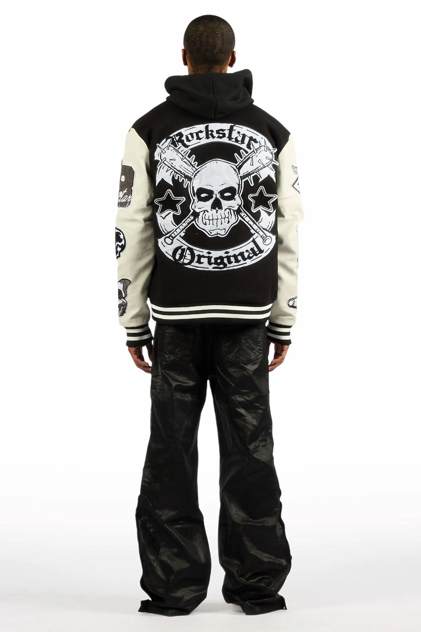 Yuri Black Baggy Cargo Flare Coated Pant