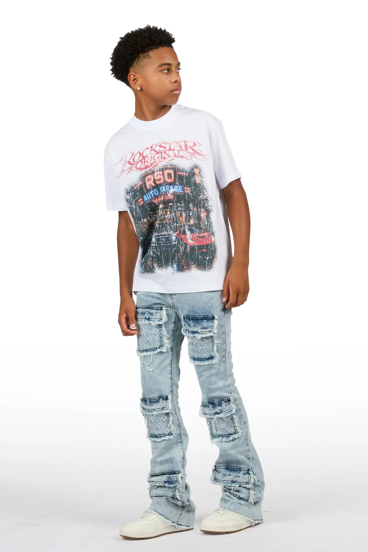 Boys Leonardo Light Blue Stacked Flare Jean