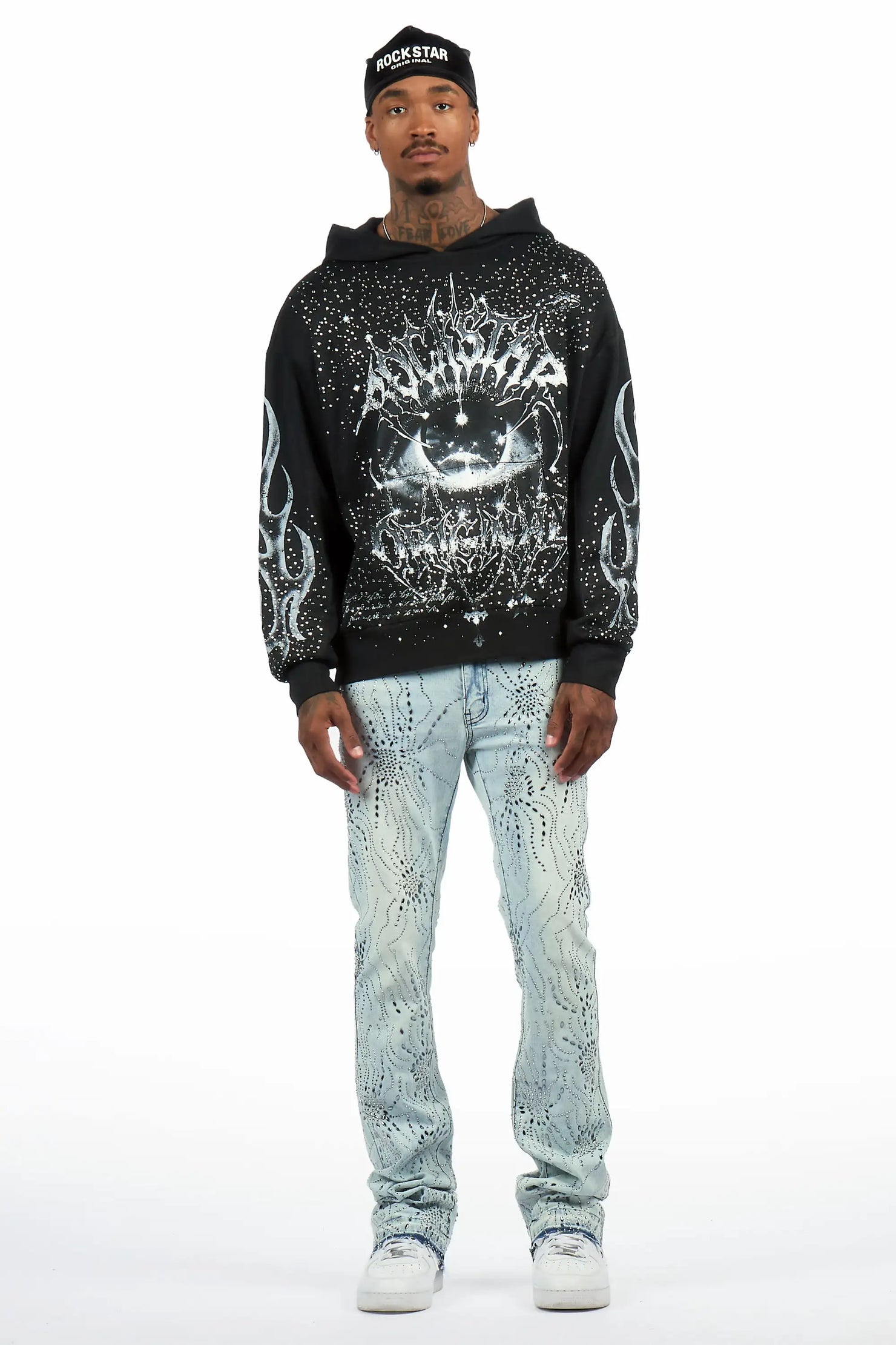 Izai Light Blue Rhinestone Stacked Fit Jean