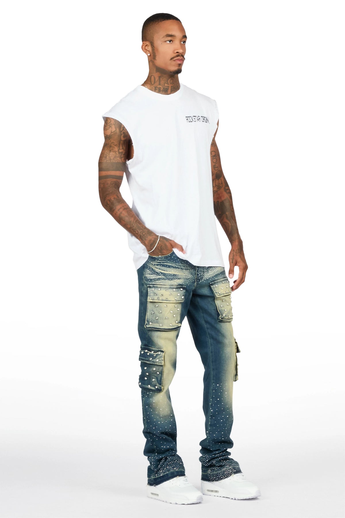 Arman Tint Blue Rhinestone Stacked Fit Jean