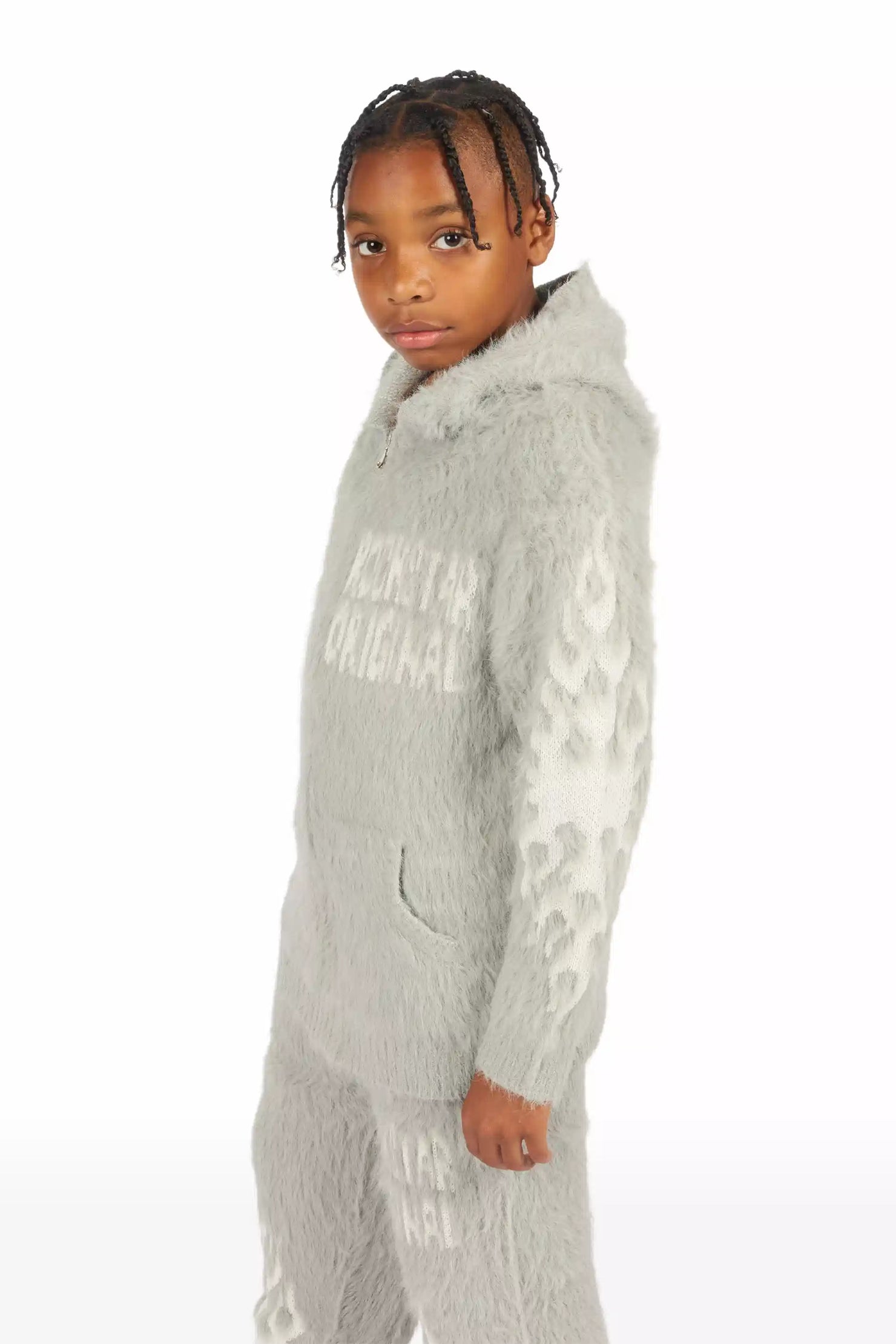 Boys Toshio Grey Stacked Flare Knitted Mohair Track Set