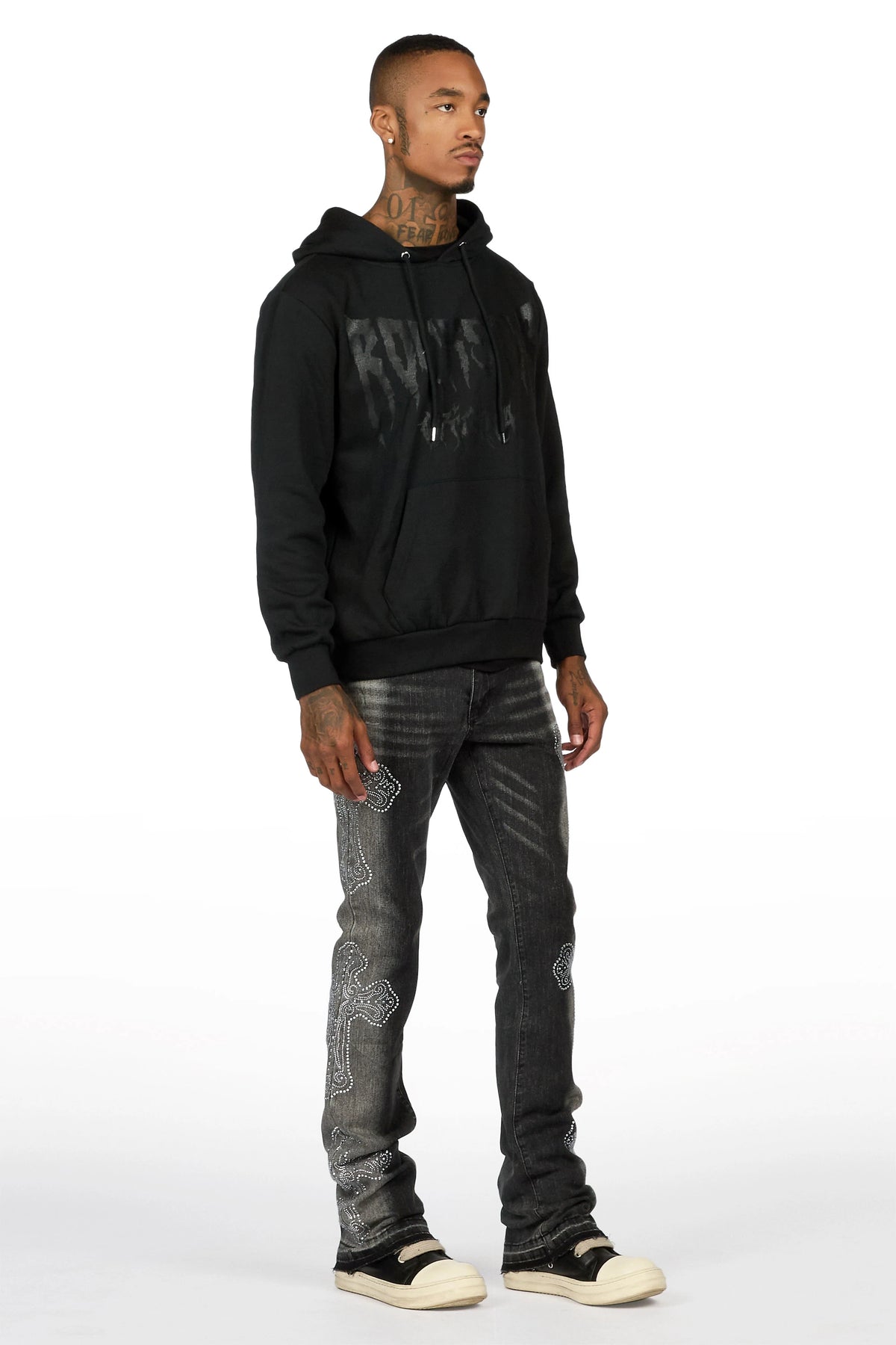 Reggie Dark Grey Rhinestone Stacked Flare Jean